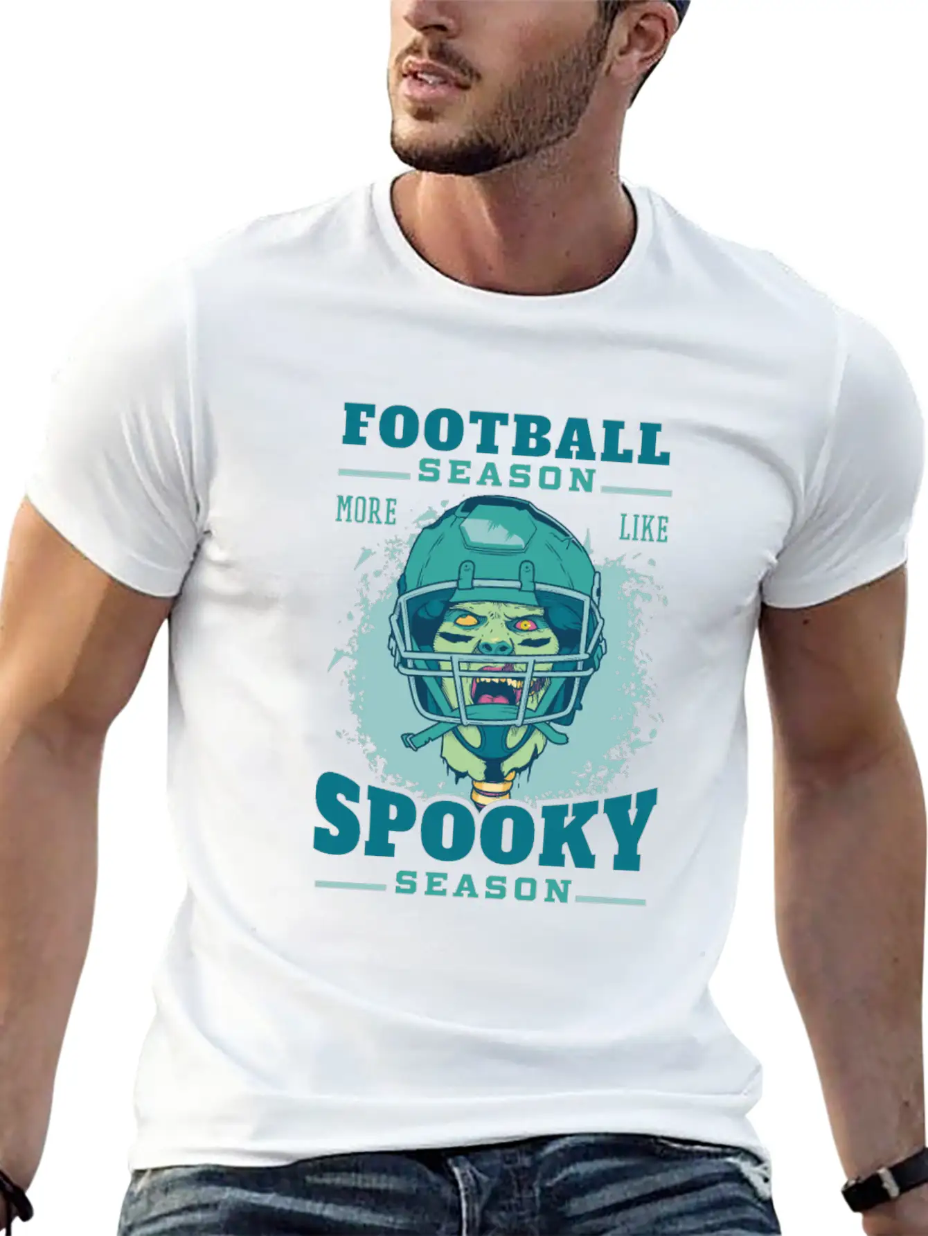 Football Season Spooky Season Zombie Football Seas Essential Cotton Tee For Daily Outfits – Unisex Style