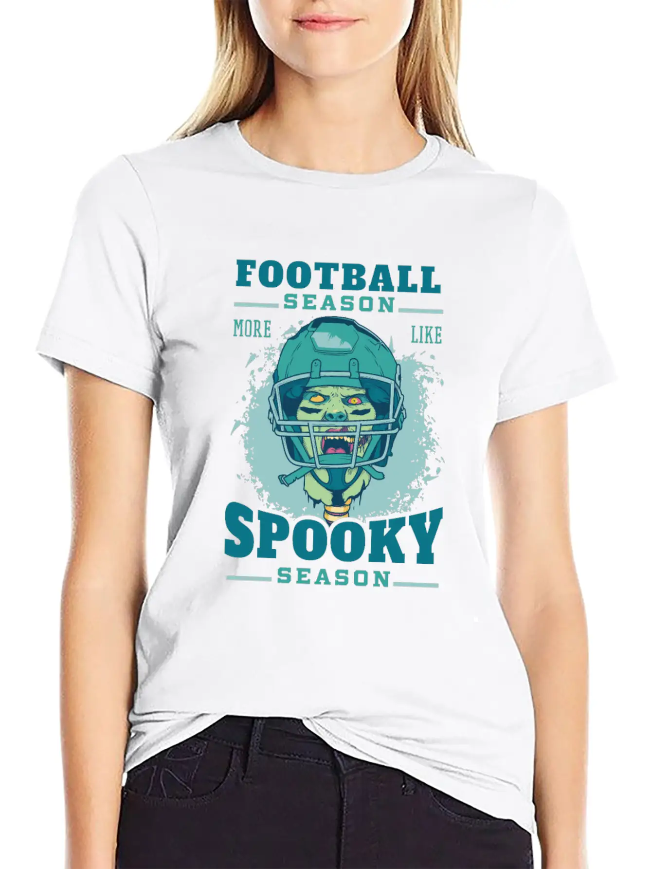 Football Season Spooky Season Zombie Football Seas Essential Cotton Tee For Daily Outfits – Unisex Style