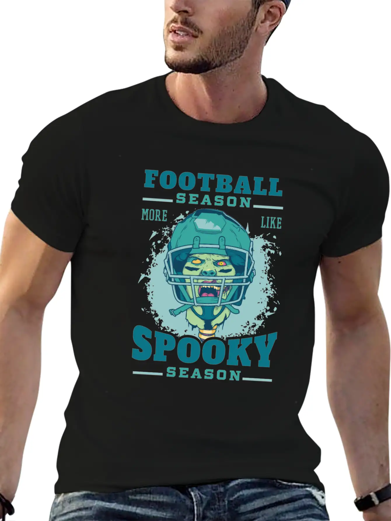 Football Season Spooky Season Zombie Football Seas Essential Cotton Tee For Daily Outfits – Unisex Style