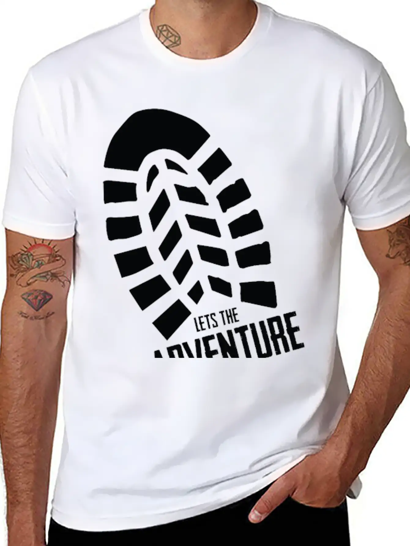 Footprints - LETS THE ADVENTURE BEGIN Unisex Short Sleeve Soft Cotton T-Shirt – Casual Everyday Wear
