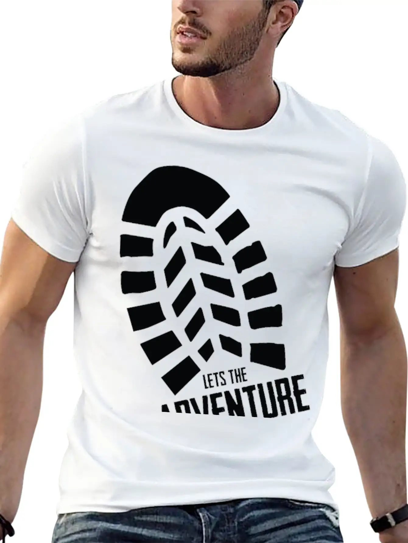 Footprints - LETS THE ADVENTURE BEGIN Unisex Short Sleeve Soft Cotton T-Shirt – Casual Everyday Wear