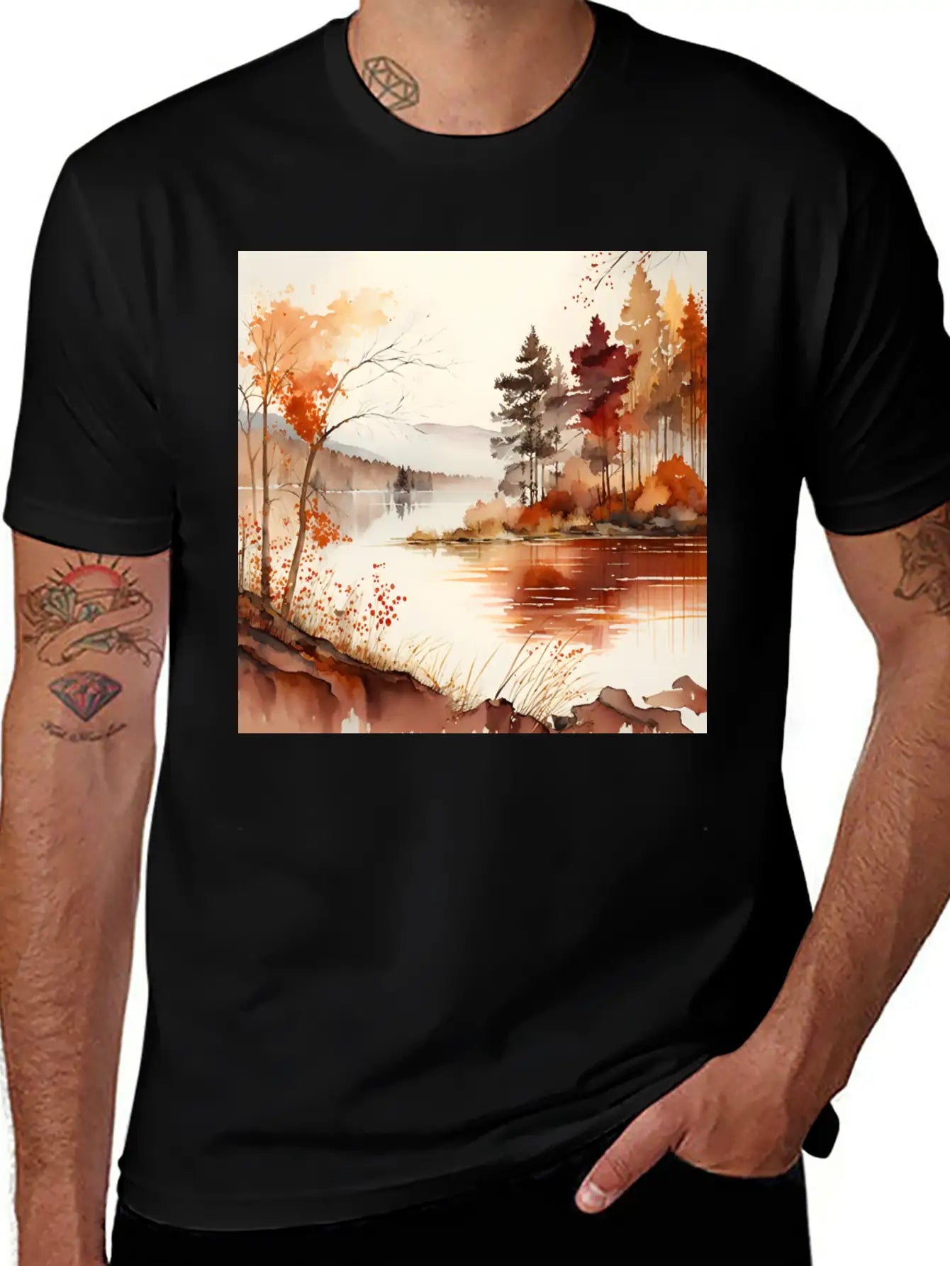 Forest Lake Autumn Landscape Unisex Casual T-Shirt – Clean Design For Daily Comfort