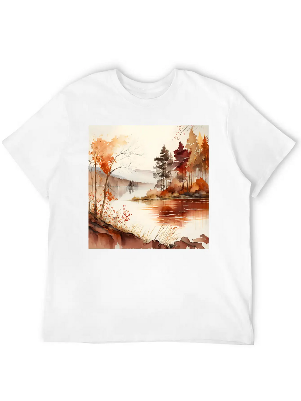 Forest Lake Autumn Landscape Unisex Casual T-Shirt – Clean Design For Daily Comfort