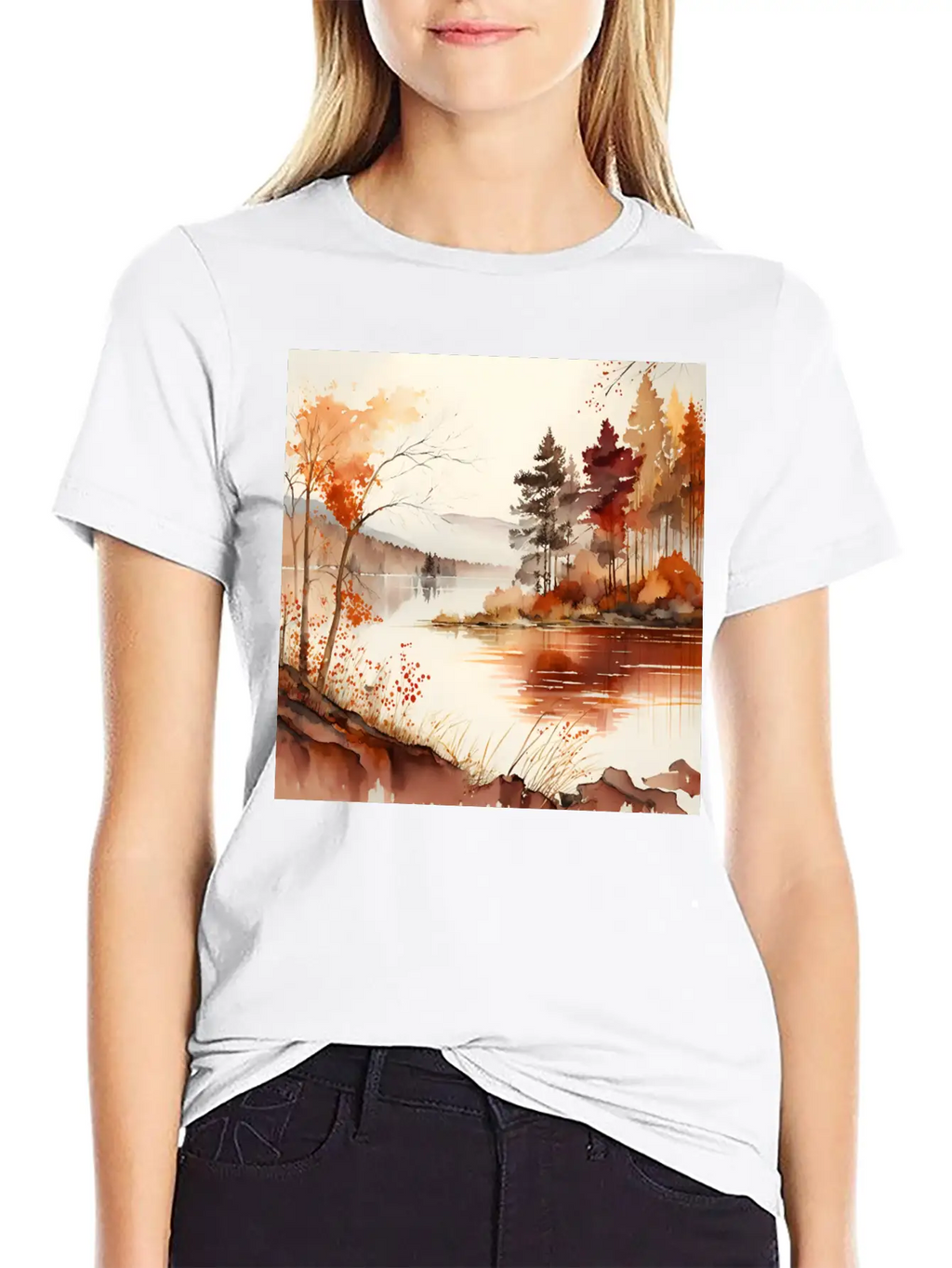 Forest Lake Autumn Landscape Unisex Casual T-Shirt – Clean Design For Daily Comfort