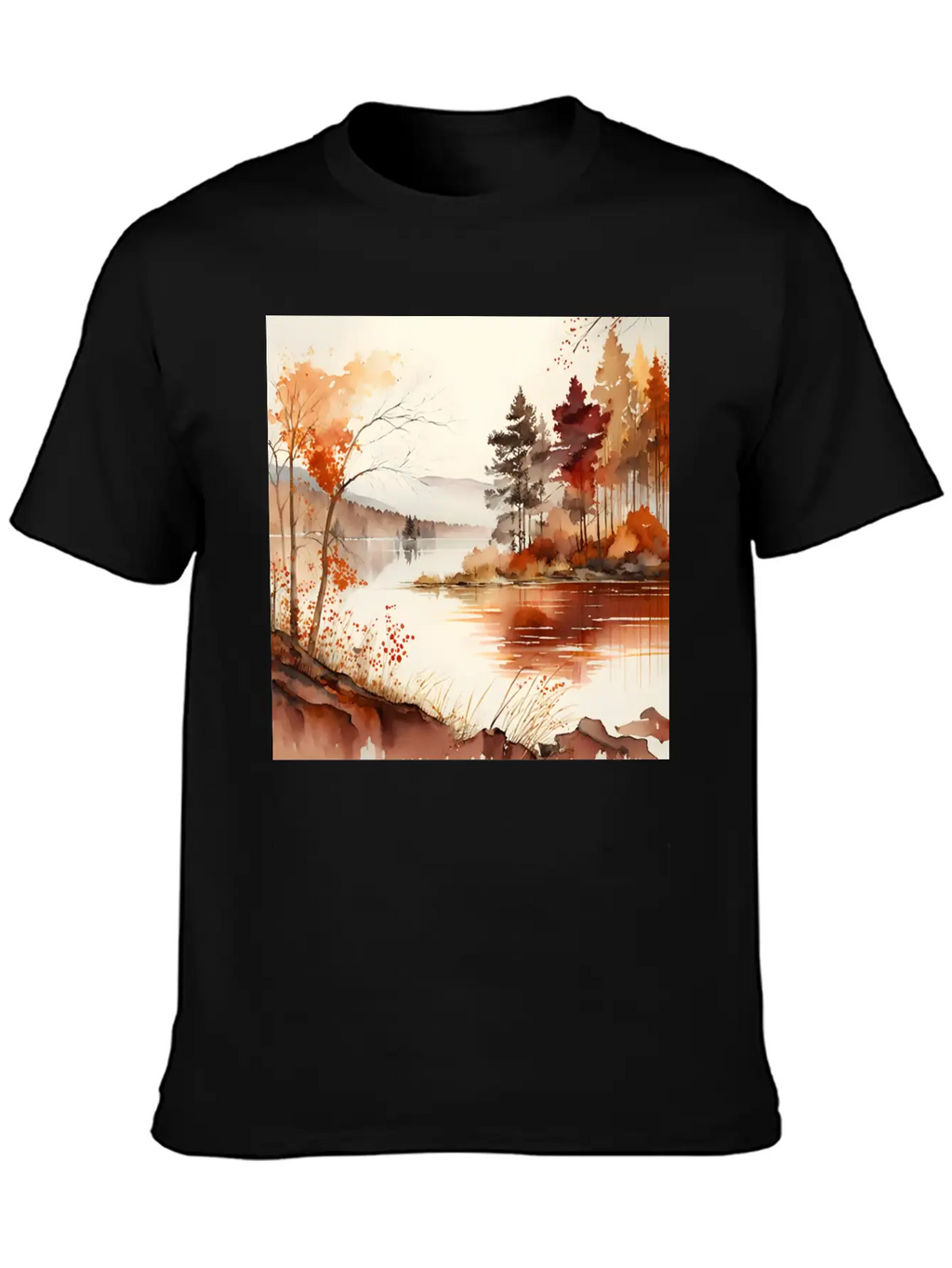 Forest Lake Autumn Landscape Unisex Casual T-Shirt – Clean Design For Daily Comfort