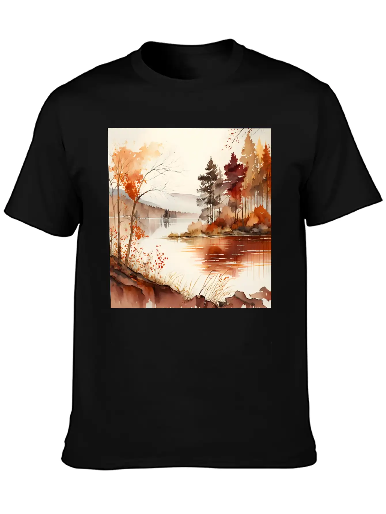 Forest Lake Autumn Landscape Unisex Casual T-Shirt – Clean Design For Daily Comfort