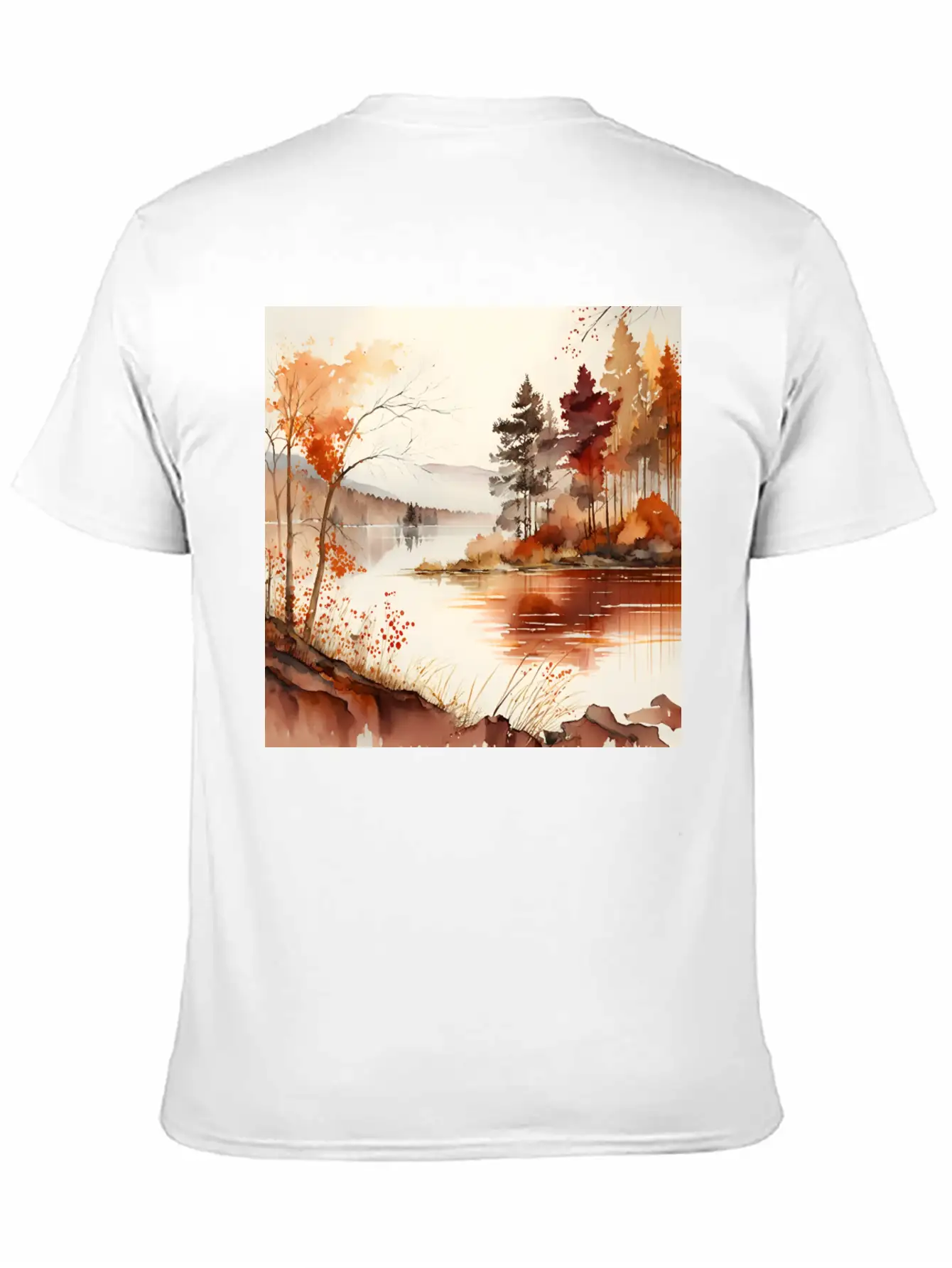 Forest Lake Autumn Landscape Unisex Casual T-Shirt – Clean Design For Daily Comfort