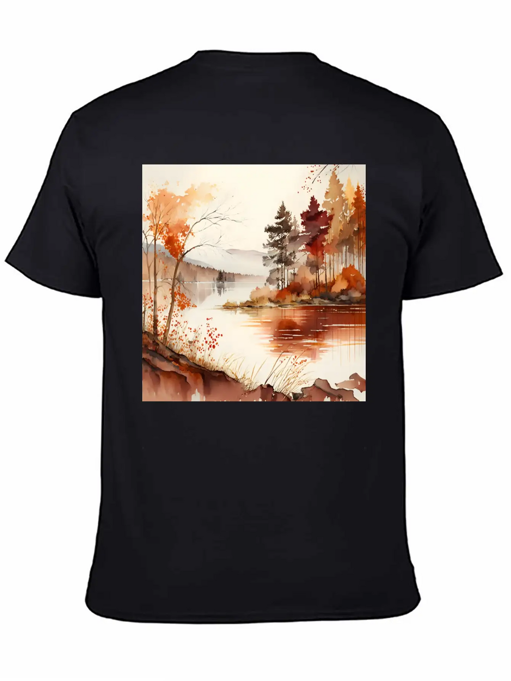 Forest Lake Autumn Landscape Unisex Casual T-Shirt – Clean Design For Daily Comfort