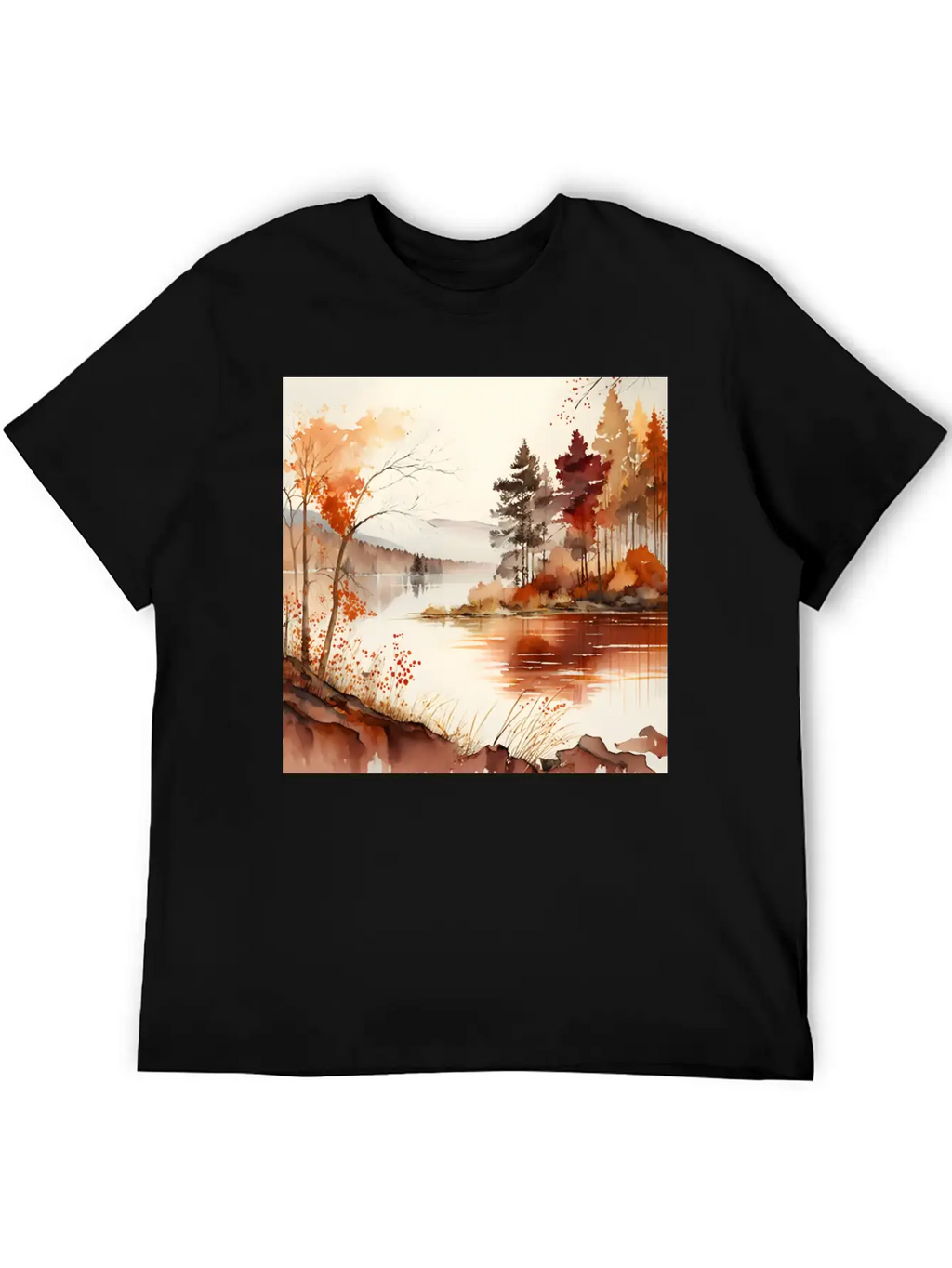 Forest Lake Autumn Landscape Unisex Casual T-Shirt – Clean Design For Daily Comfort