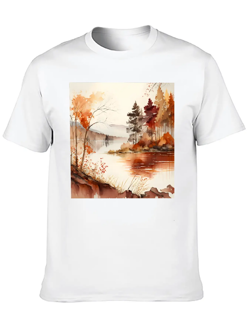 Forest Lake Autumn Landscape Unisex Casual T-Shirt – Clean Design For Daily Comfort