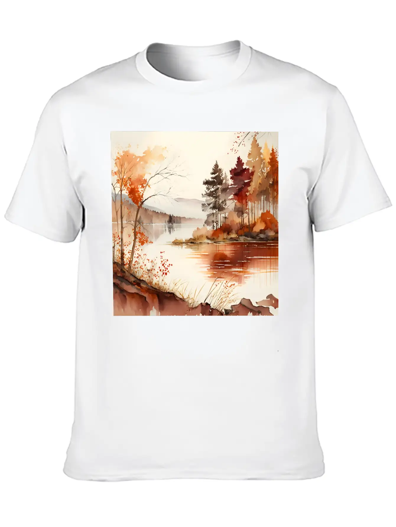Forest Lake Autumn Landscape Unisex Casual T-Shirt – Clean Design For Daily Comfort