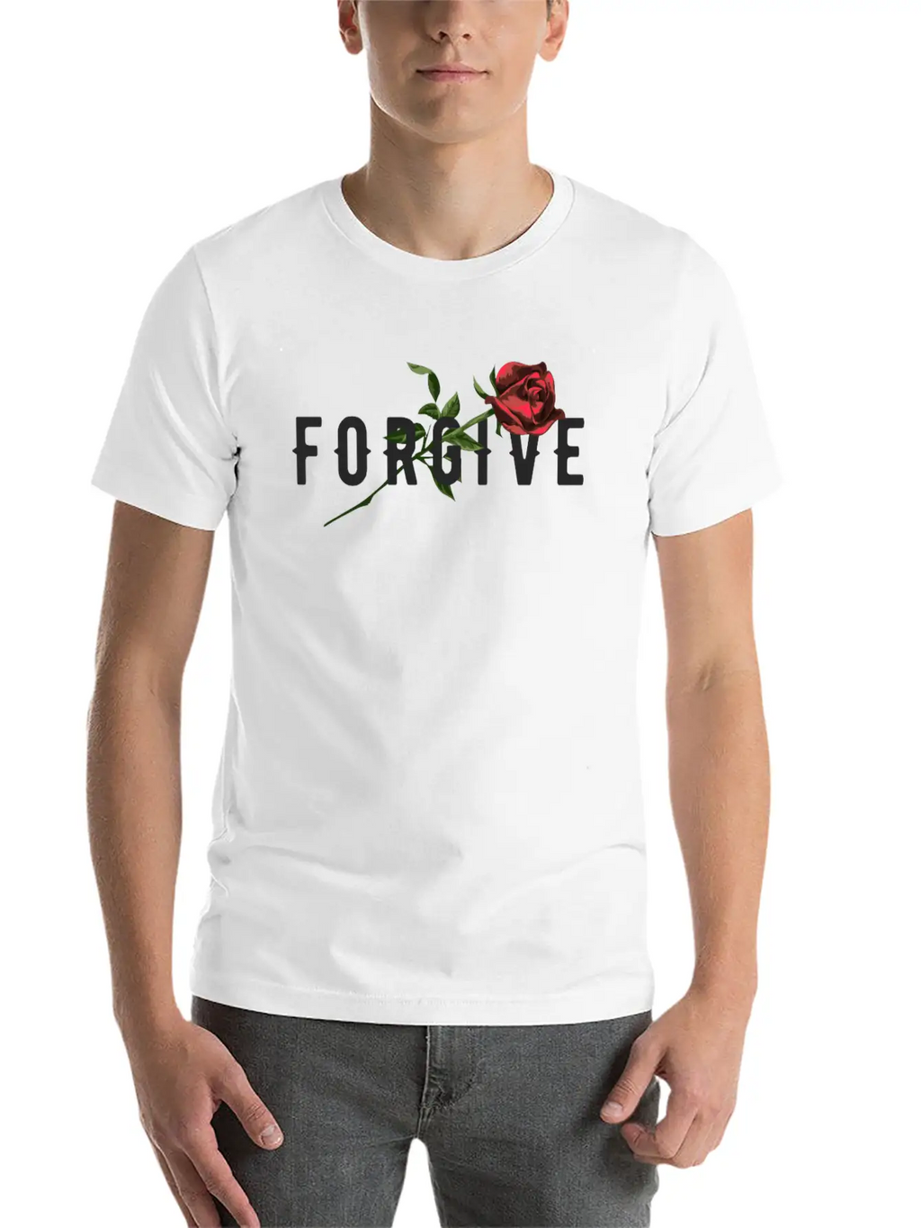 Forgive Slogan With Rose Illustration Breathable Soft Cotton T-Shirt – Timeless Casual Look