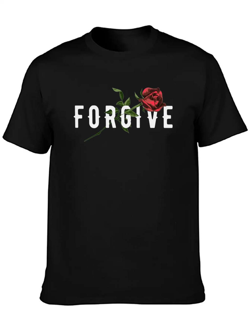 Forgive Slogan With Rose Illustration Breathable Soft Cotton T-Shirt – Timeless Casual Look