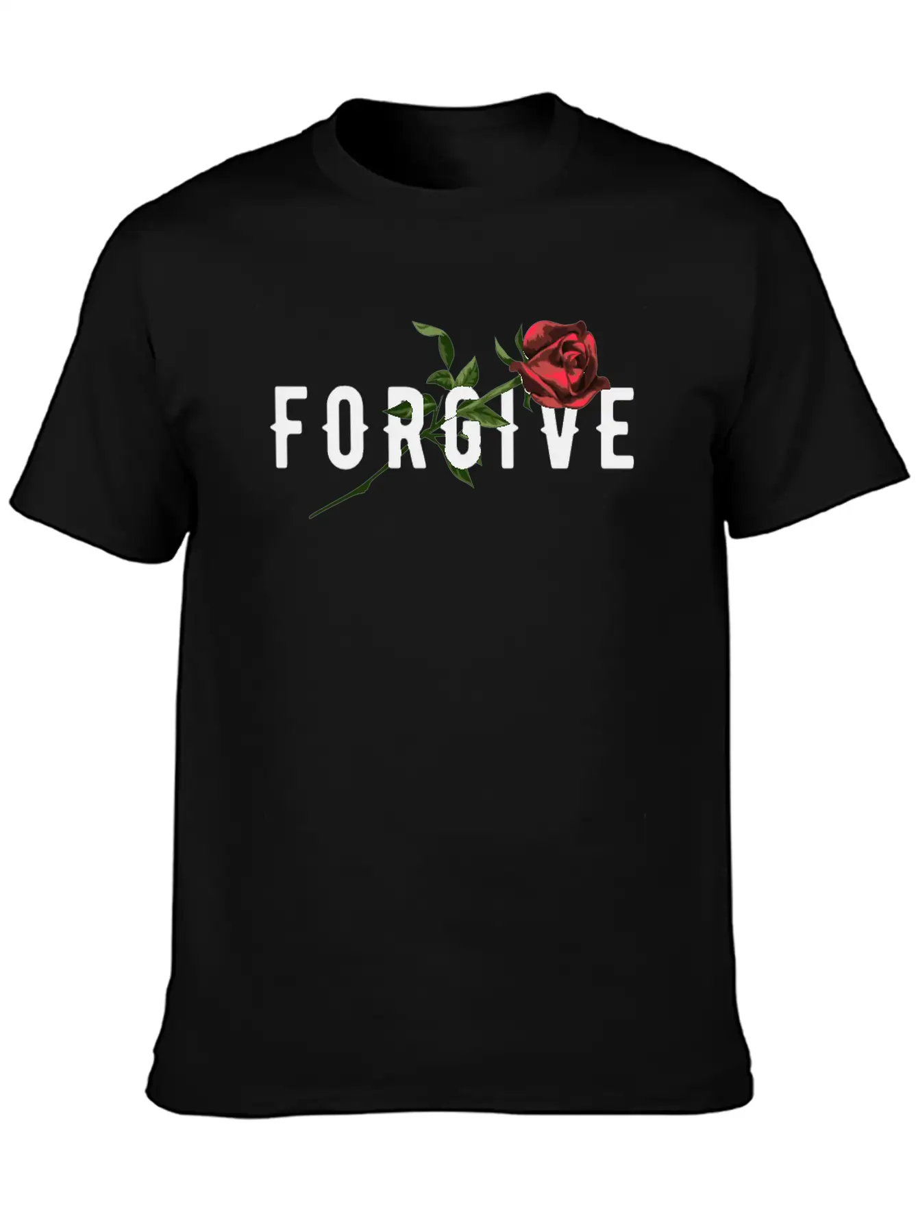 Forgive Slogan With Rose Illustration Breathable Soft Cotton T-Shirt – Timeless Casual Look