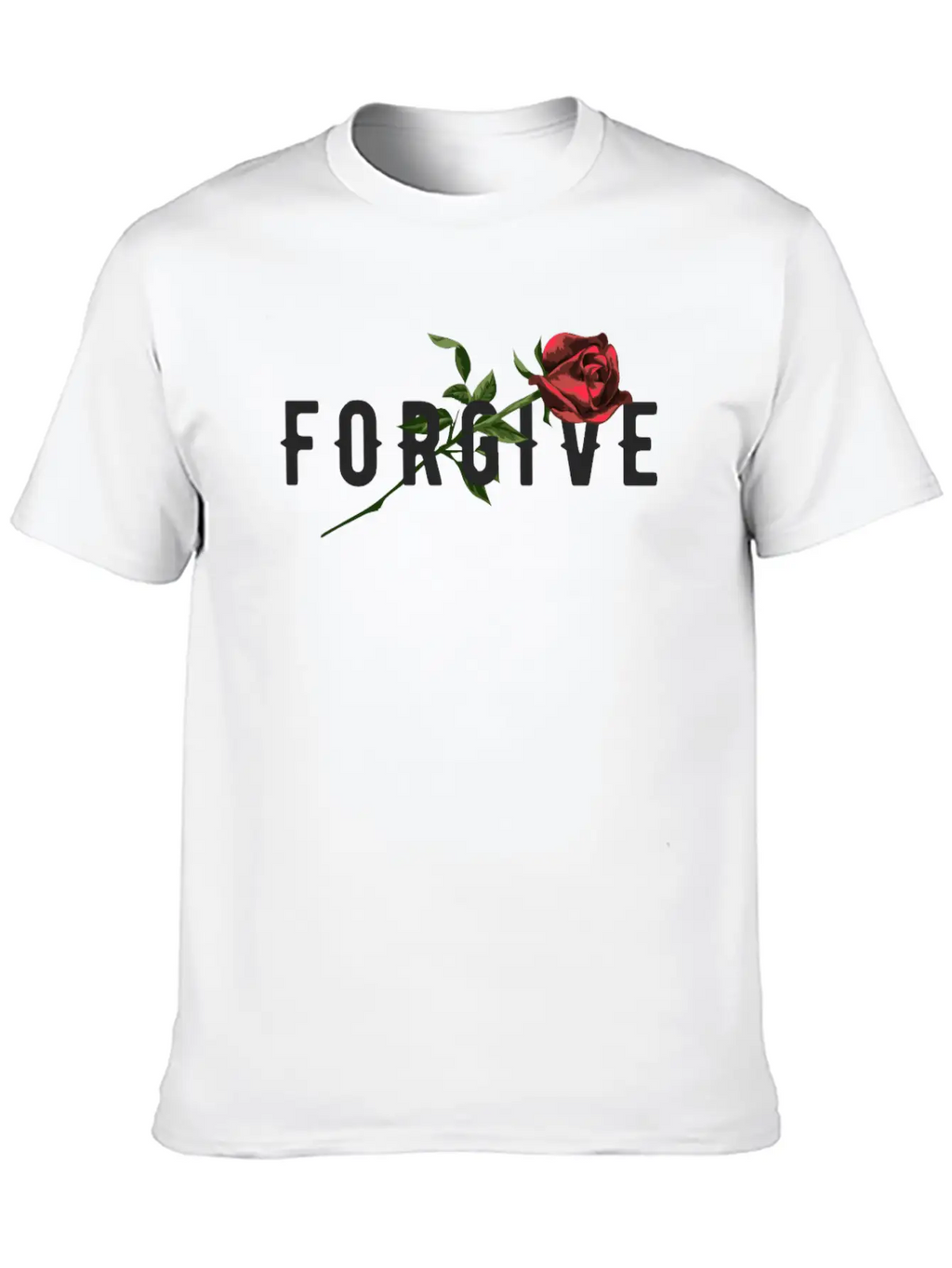 Forgive Slogan With Rose Illustration Breathable Soft Cotton T-Shirt – Timeless Casual Look