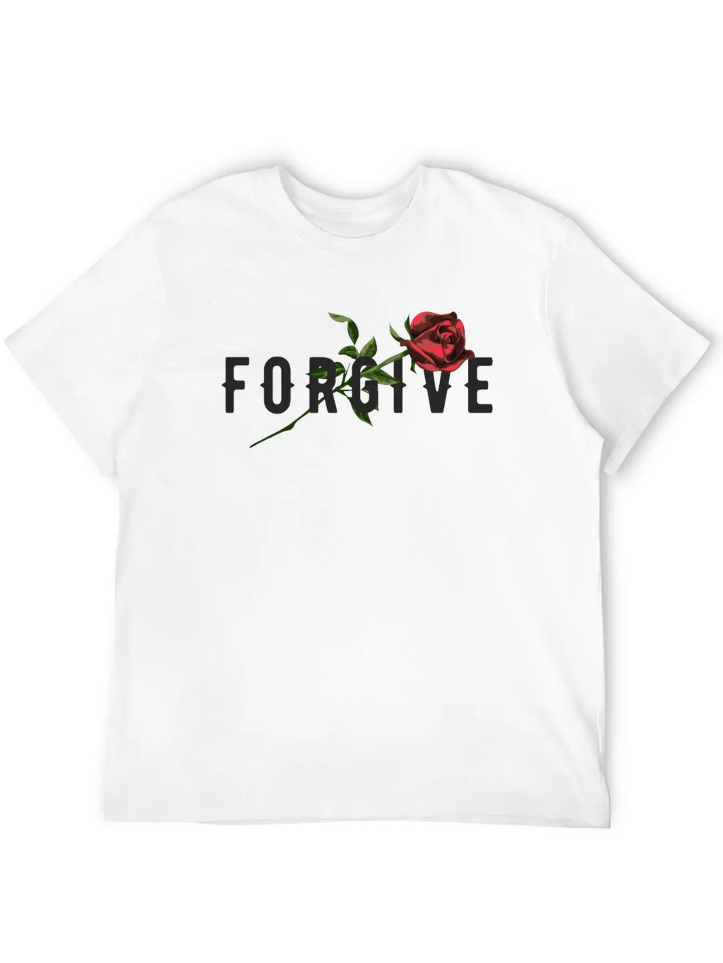 Forgive Slogan With Rose Illustration Breathable Soft Cotton T-Shirt – Timeless Casual Look