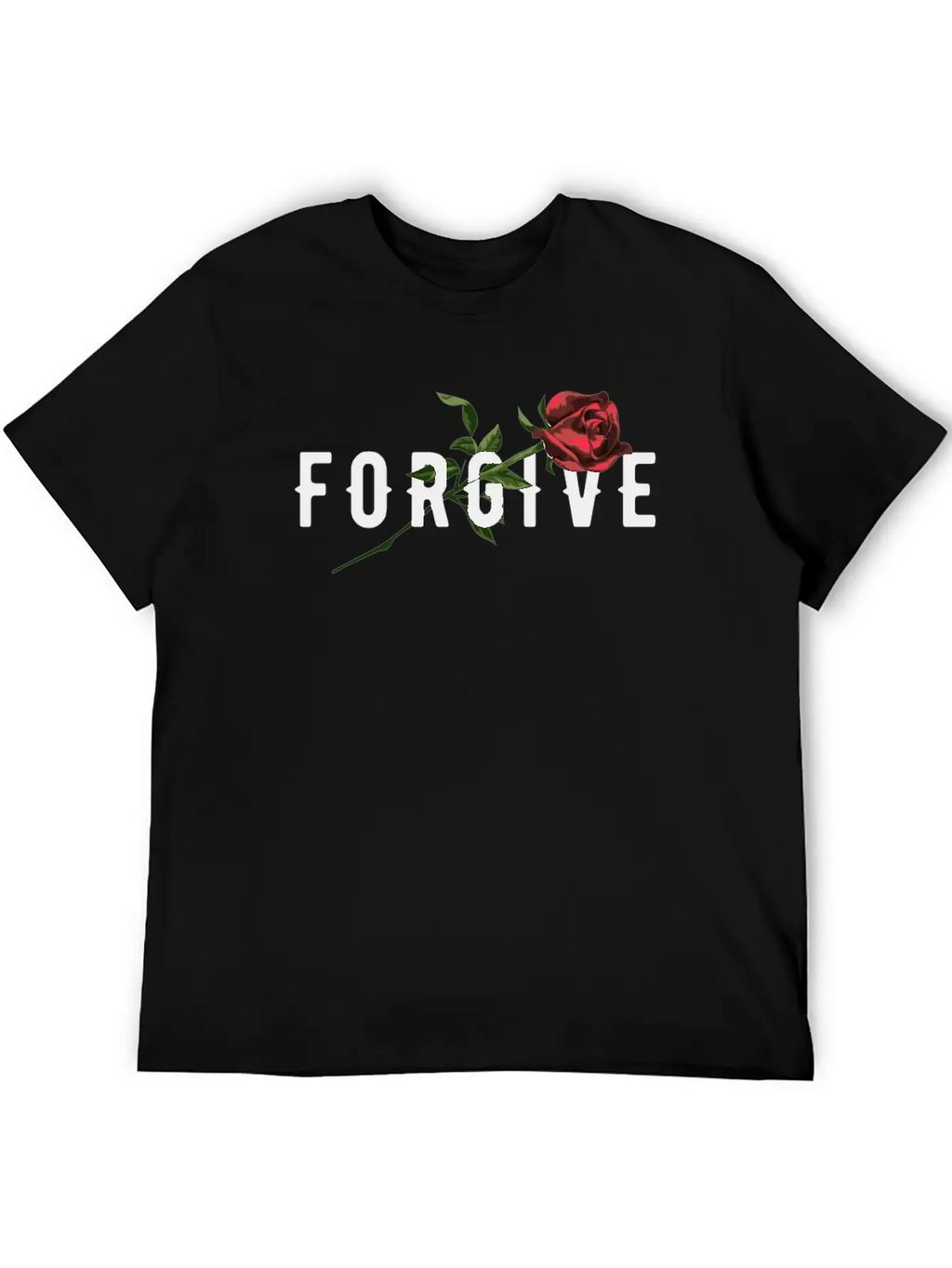 Forgive Slogan With Rose Illustration Breathable Soft Cotton T-Shirt – Timeless Casual Look