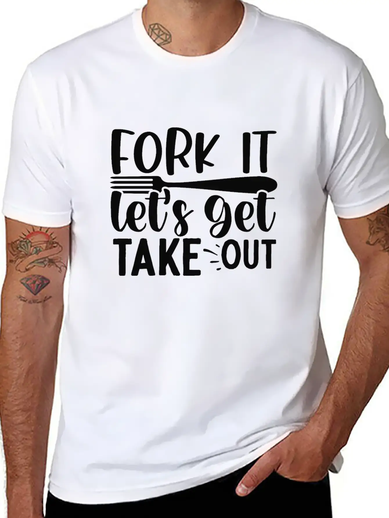 Fork It Lets Get Take Out Funny Kitchen Quotes T-S Unisex Short Sleeve Soft Cotton T-Shirt – Casual Everyday Wear