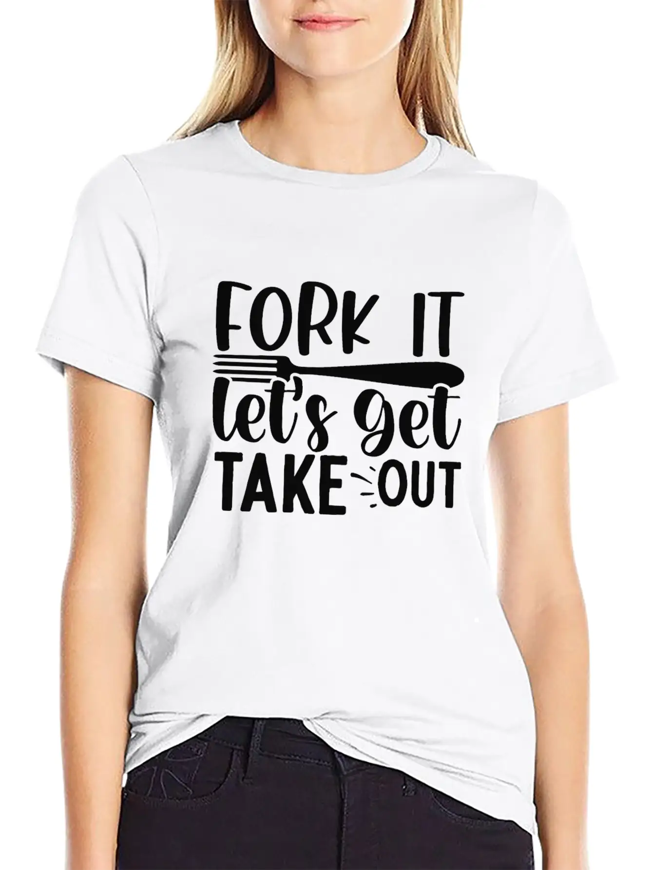Fork It Lets Get Take Out Funny Kitchen Quotes T-S Unisex Short Sleeve Soft Cotton T-Shirt – Casual Everyday Wear