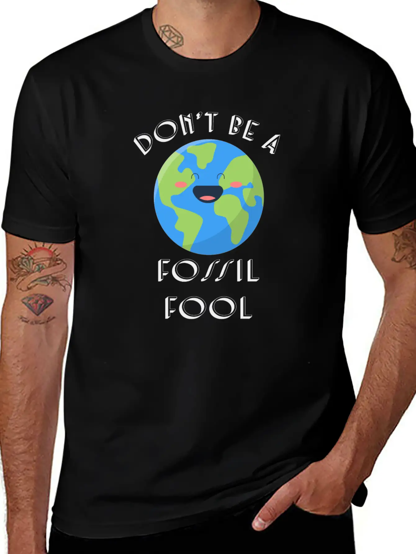 Fossil Fool Gift Ecology Saying Climate Change Unisex Short Sleeve Soft Cotton T-Shirt – Casual Everyday Wear