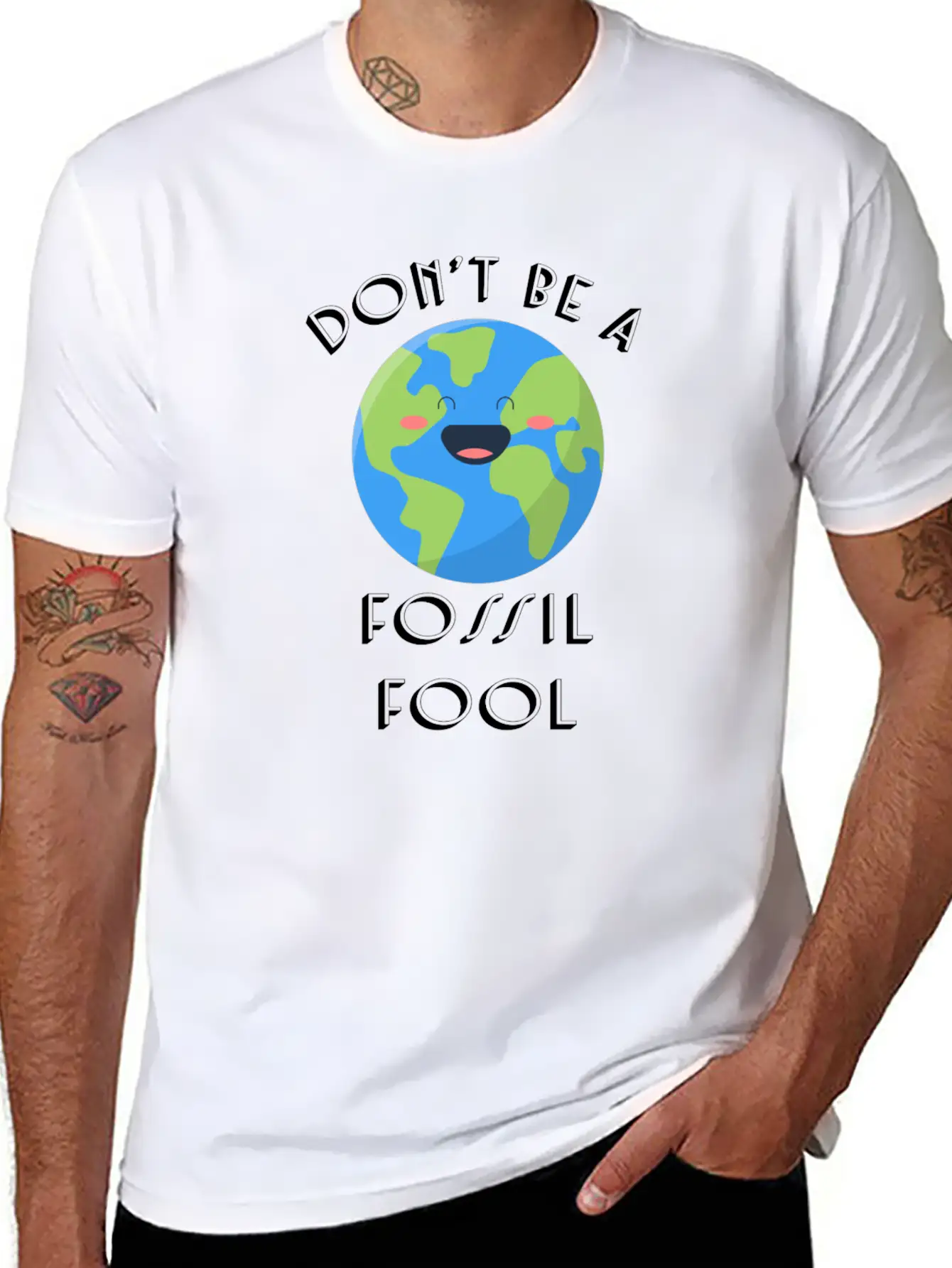 Fossil Fool Gift Ecology Saying Climate Change Unisex Short Sleeve Soft Cotton T-Shirt – Casual Everyday Wear