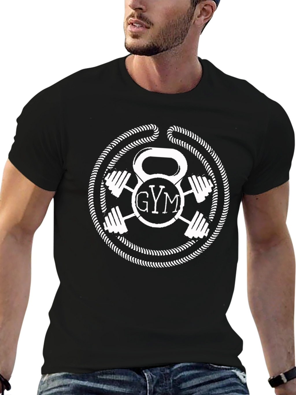 Gym Kettlebell & Dumbbell Black Graphic T-Shirt