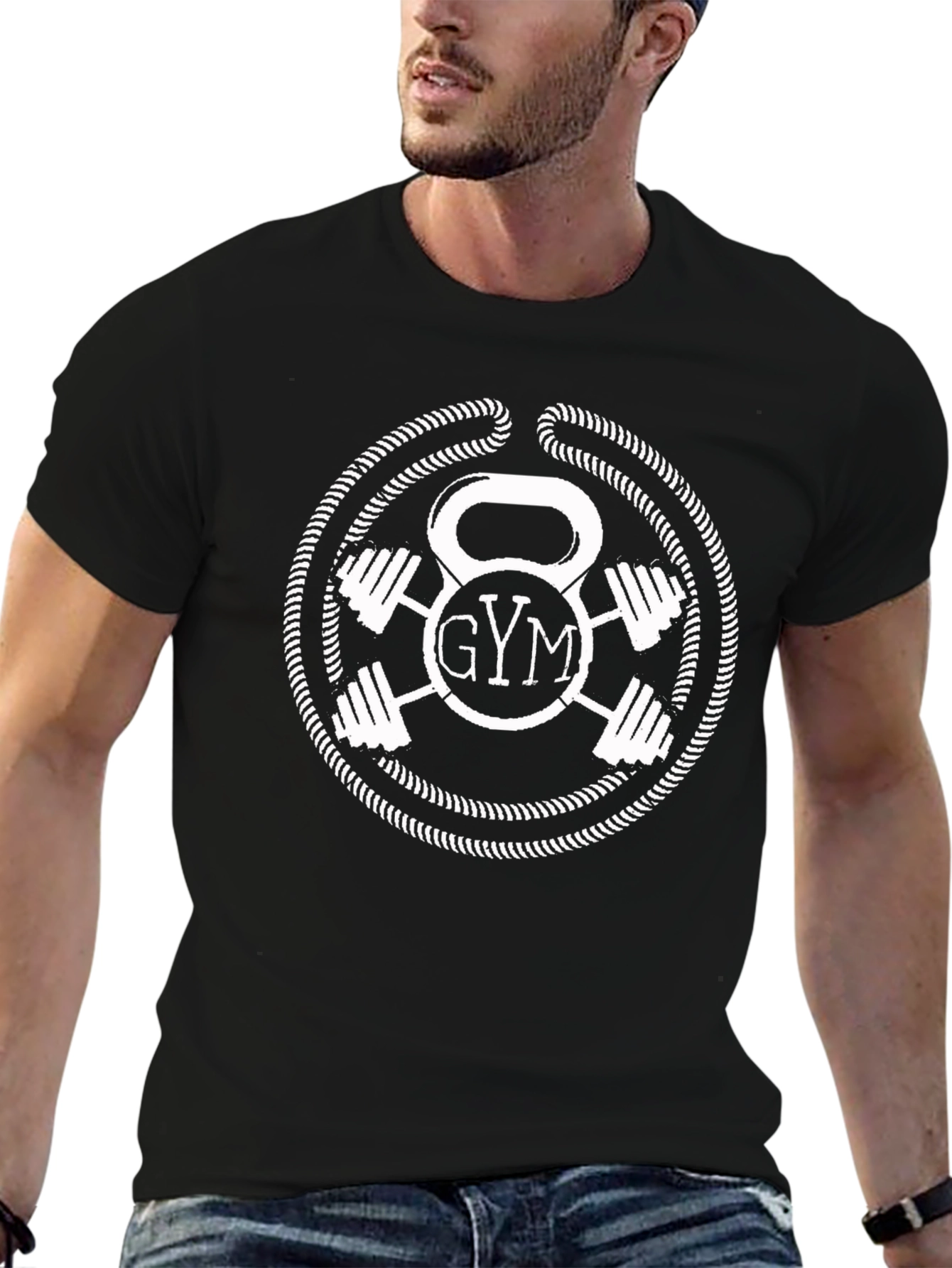 Gym Kettlebell & Dumbbell Black Graphic T-Shirt