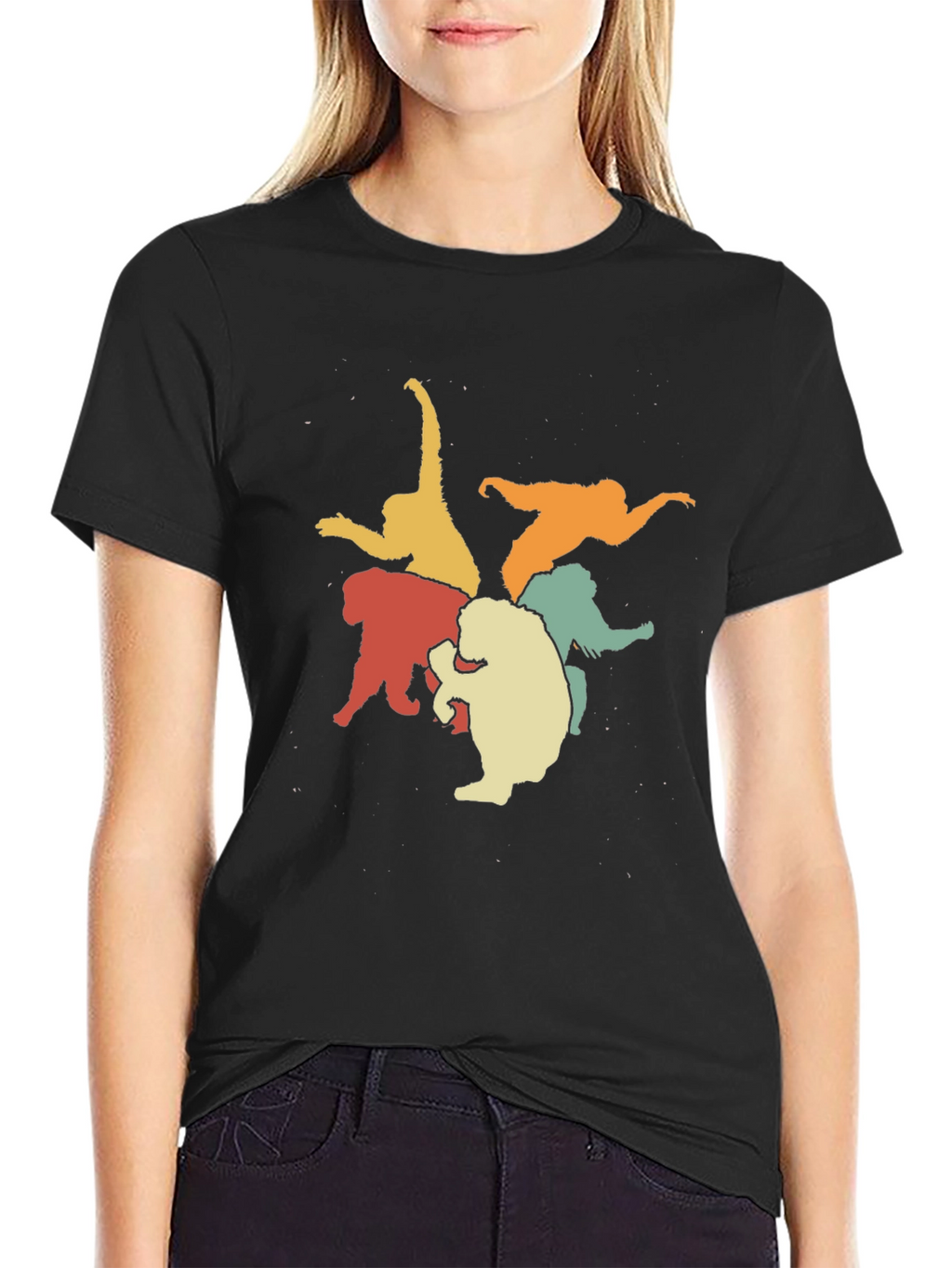 Retro Monkey Circle Black Graphic Tee