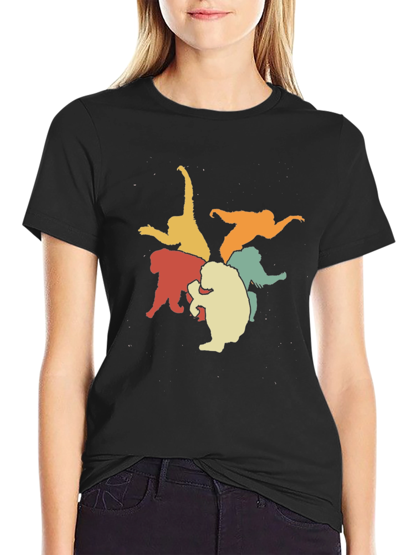 Retro Monkey Circle Black Graphic Tee