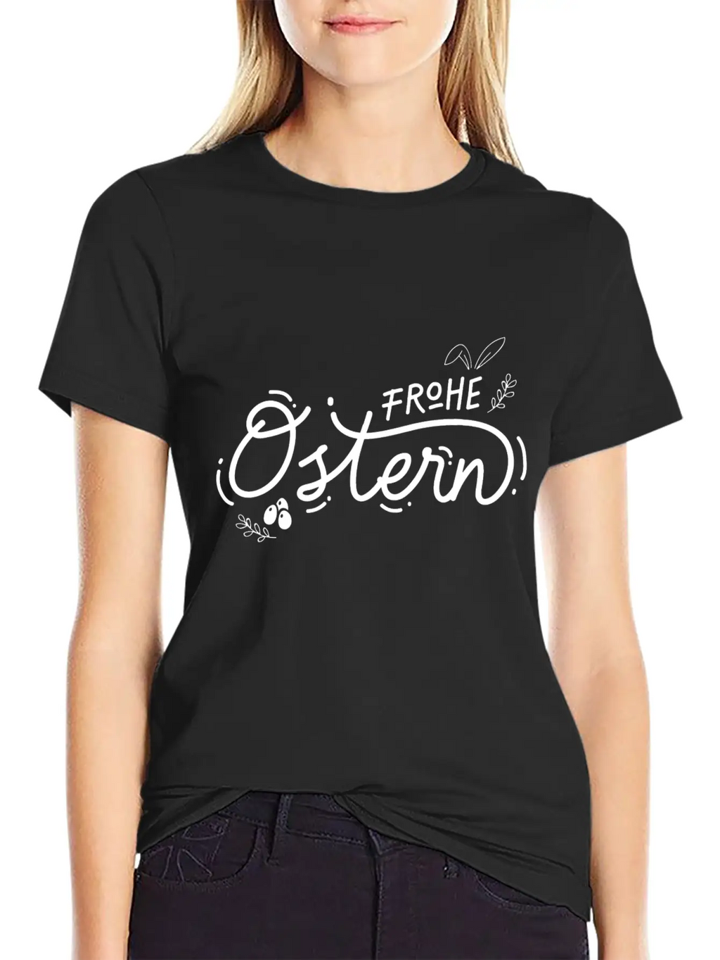 Frohe Ostern Lettering Breathable Soft Cotton T-Shirt – Timeless Casual Look