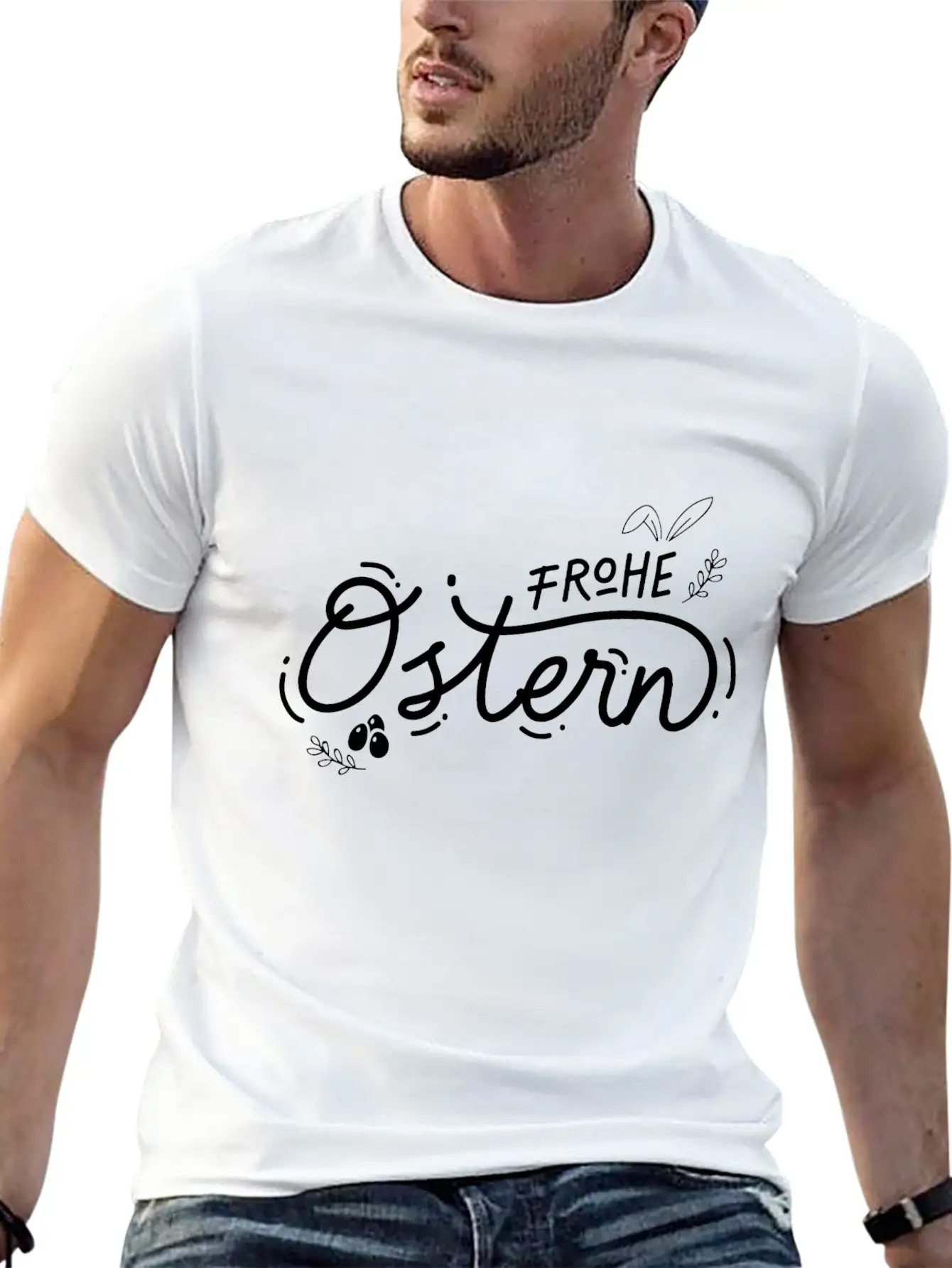 Frohe Ostern Lettering Breathable Soft Cotton T-Shirt – Timeless Casual Look