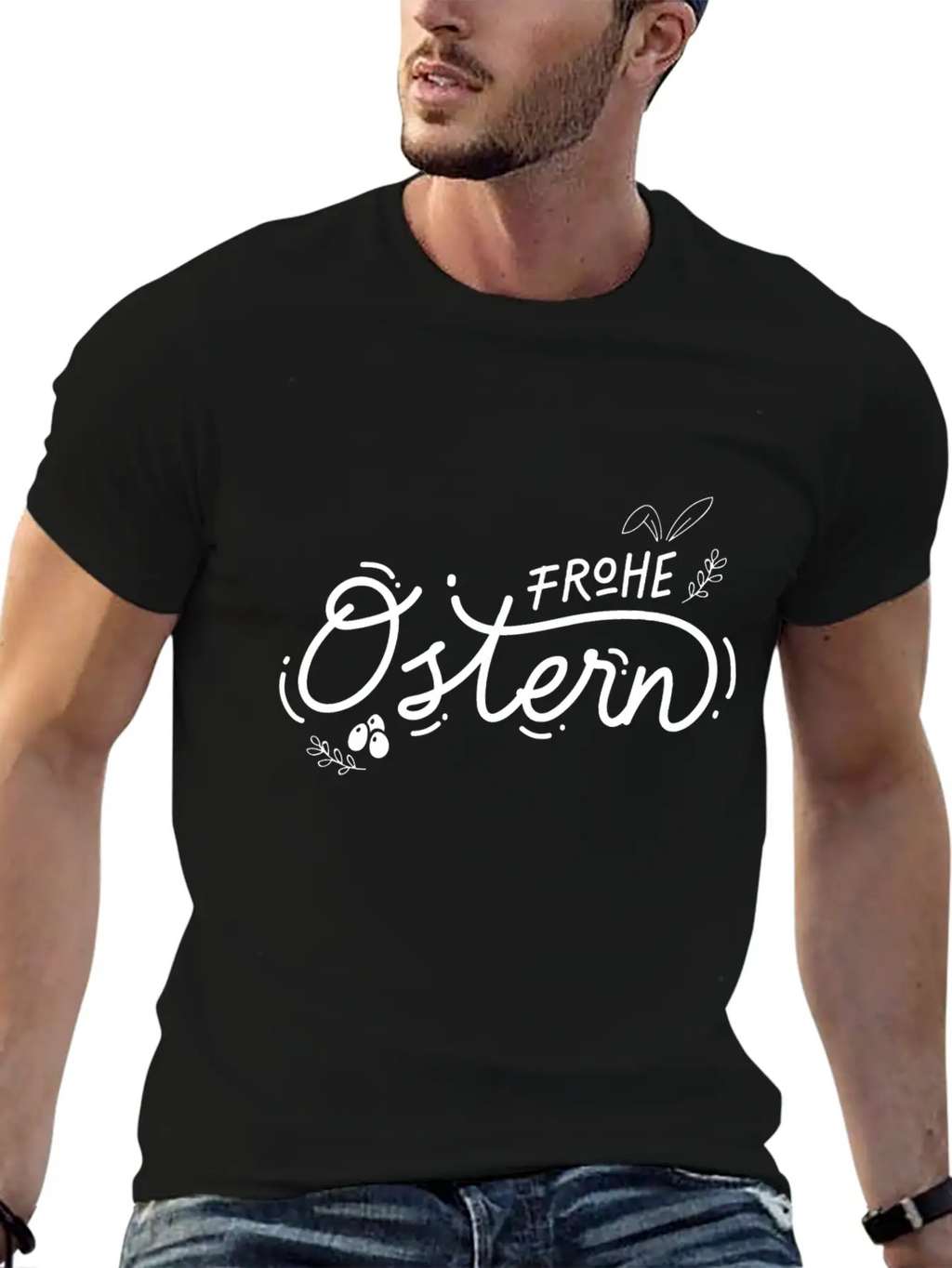 Frohe Ostern Lettering Breathable Soft Cotton T-Shirt – Timeless Casual Look