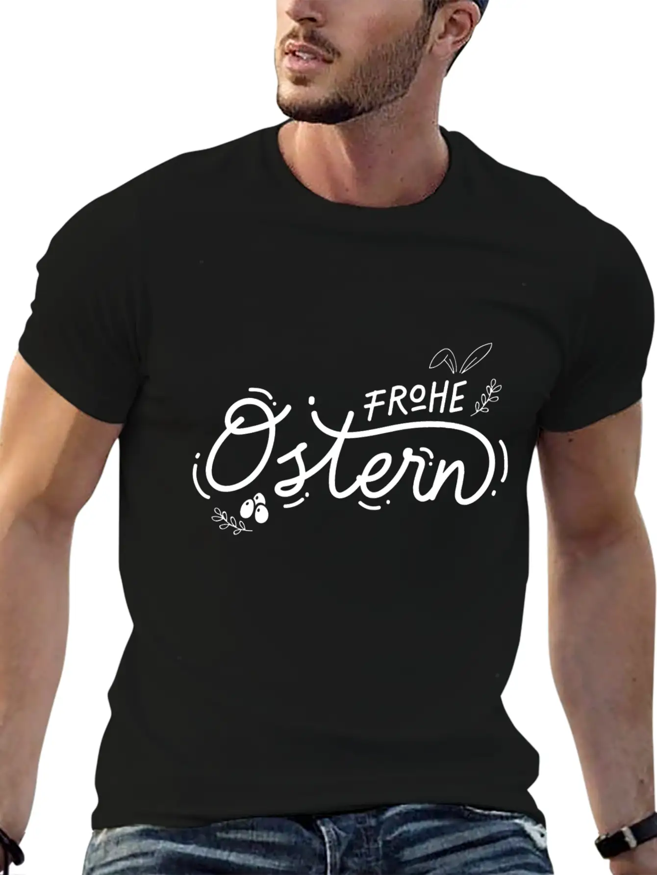 Frohe Ostern Lettering Breathable Soft Cotton T-Shirt – Timeless Casual Look