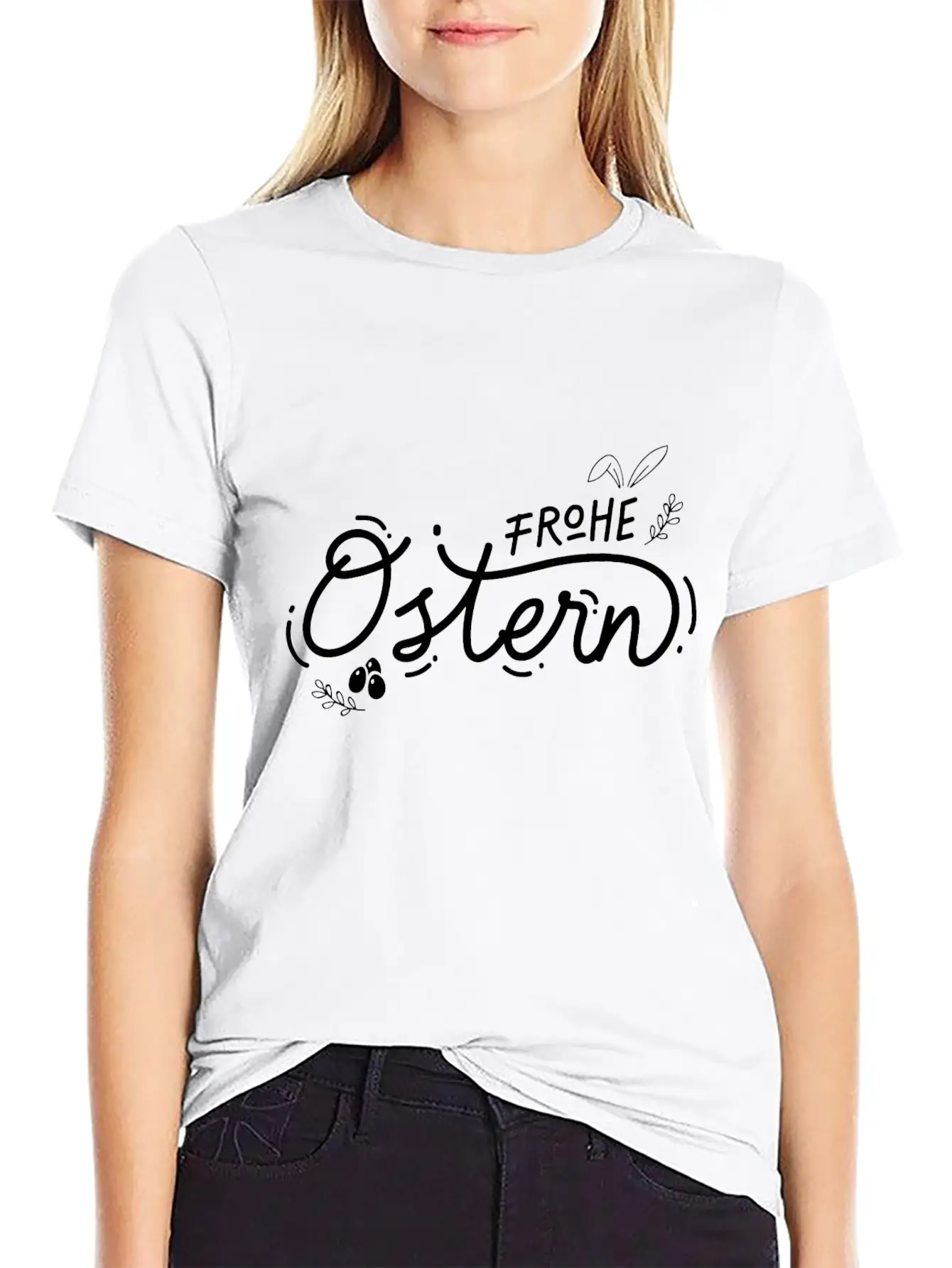 Frohe Ostern Lettering Breathable Soft Cotton T-Shirt – Timeless Casual Look