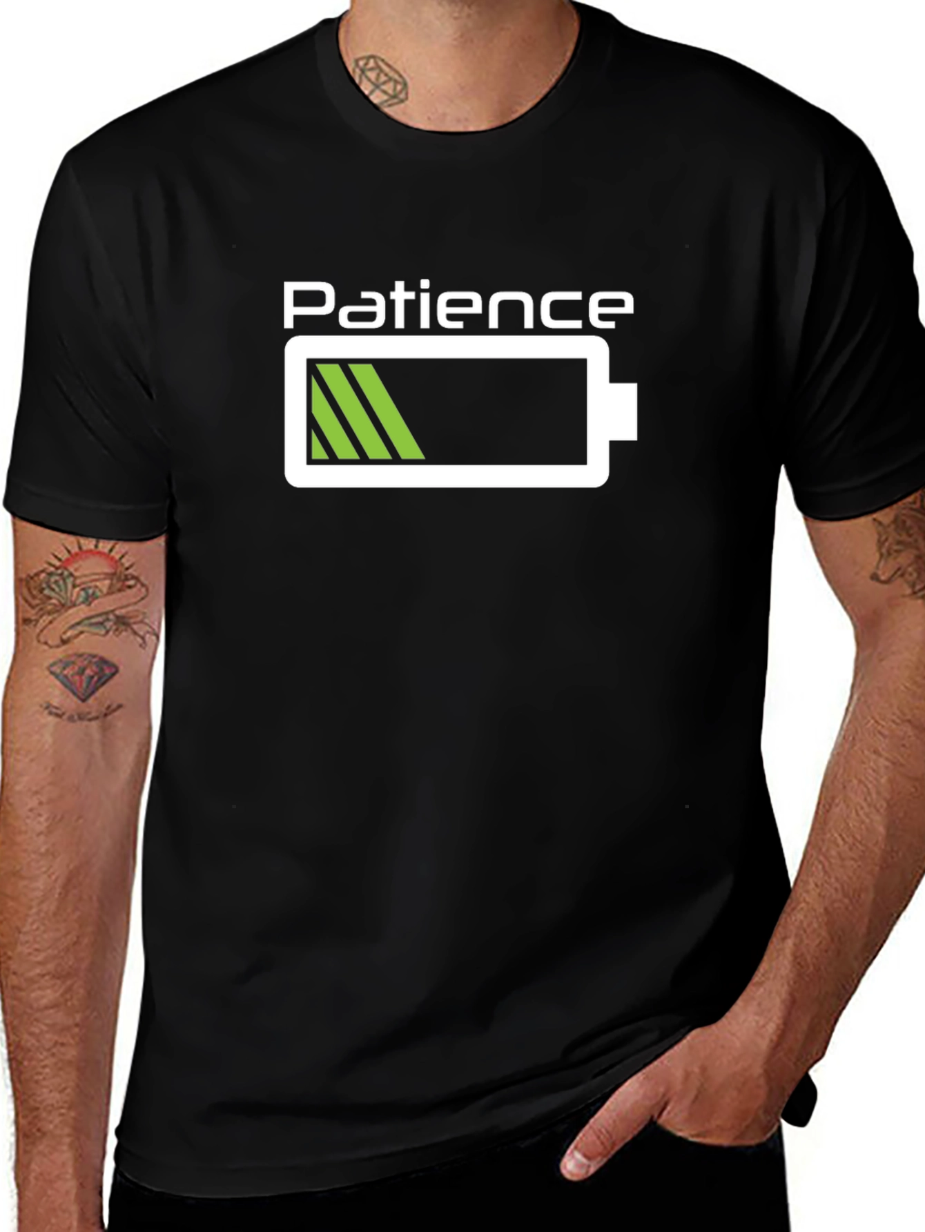 Patience Low Battery Graphic Tee - Black