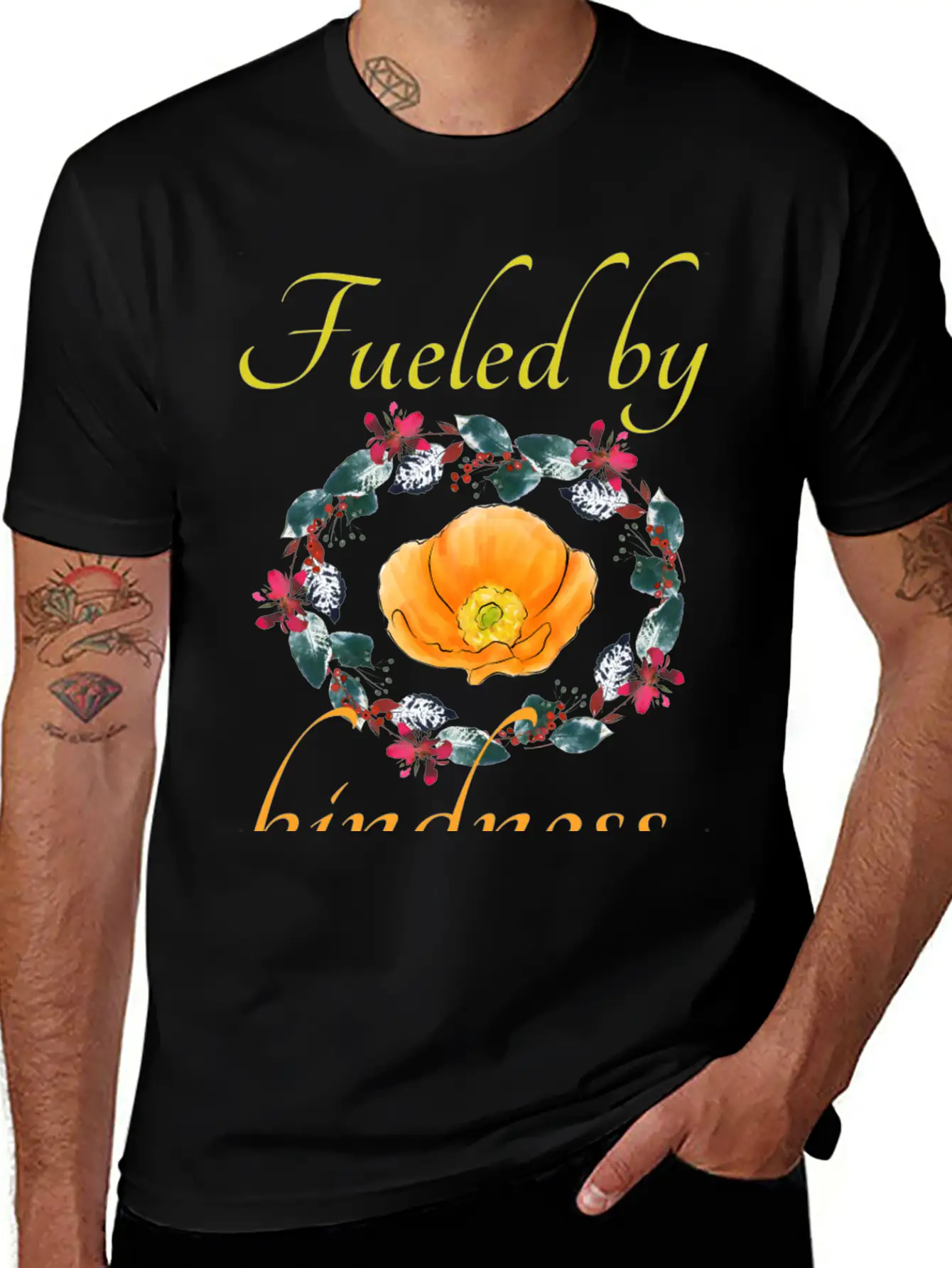 Fueled By Kindness - Inspirational, Motivational Breathable Soft Cotton T-Shirt – Timeless Casual Look