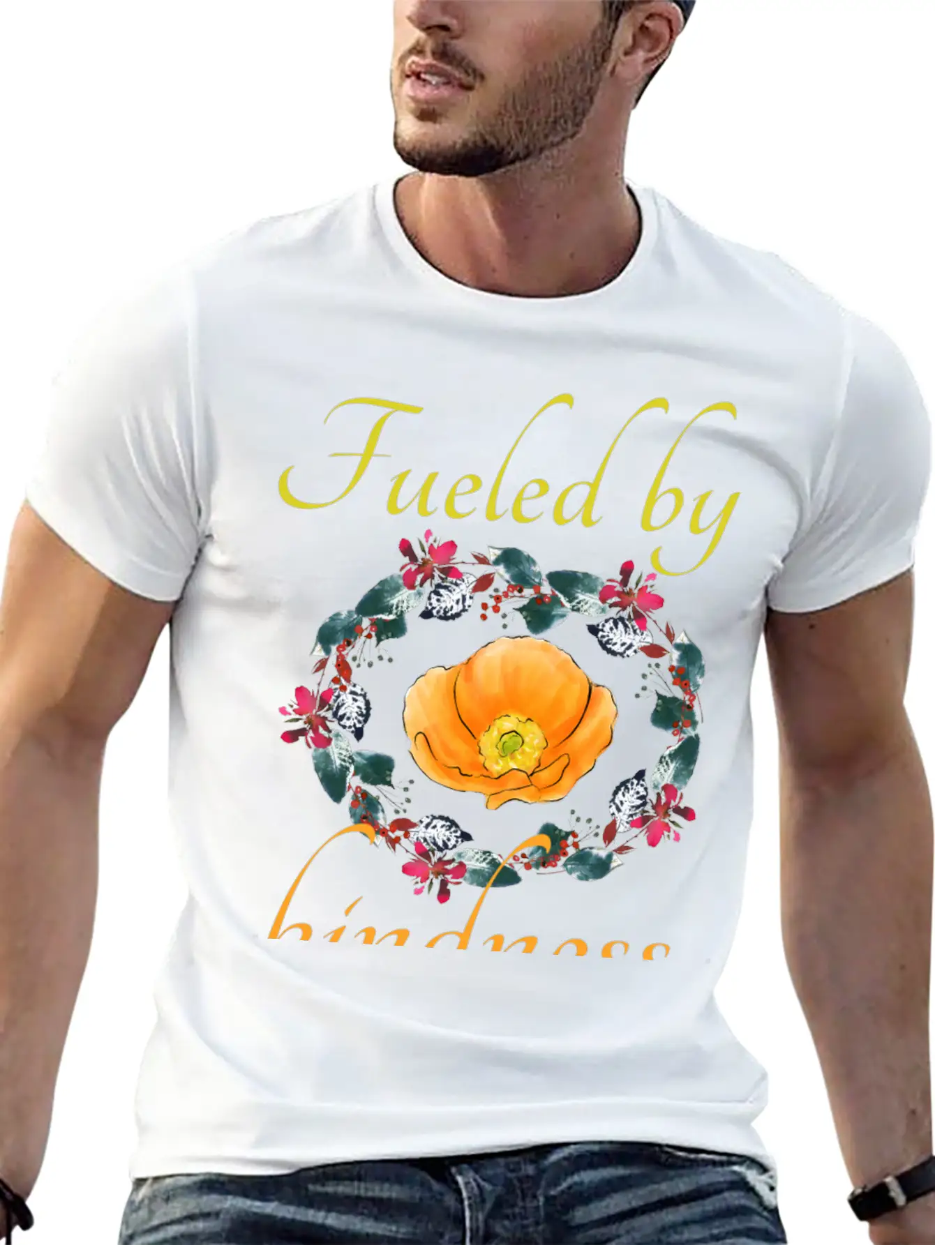 Fueled By Kindness - Inspirational, Motivational Breathable Soft Cotton T-Shirt – Timeless Casual Look