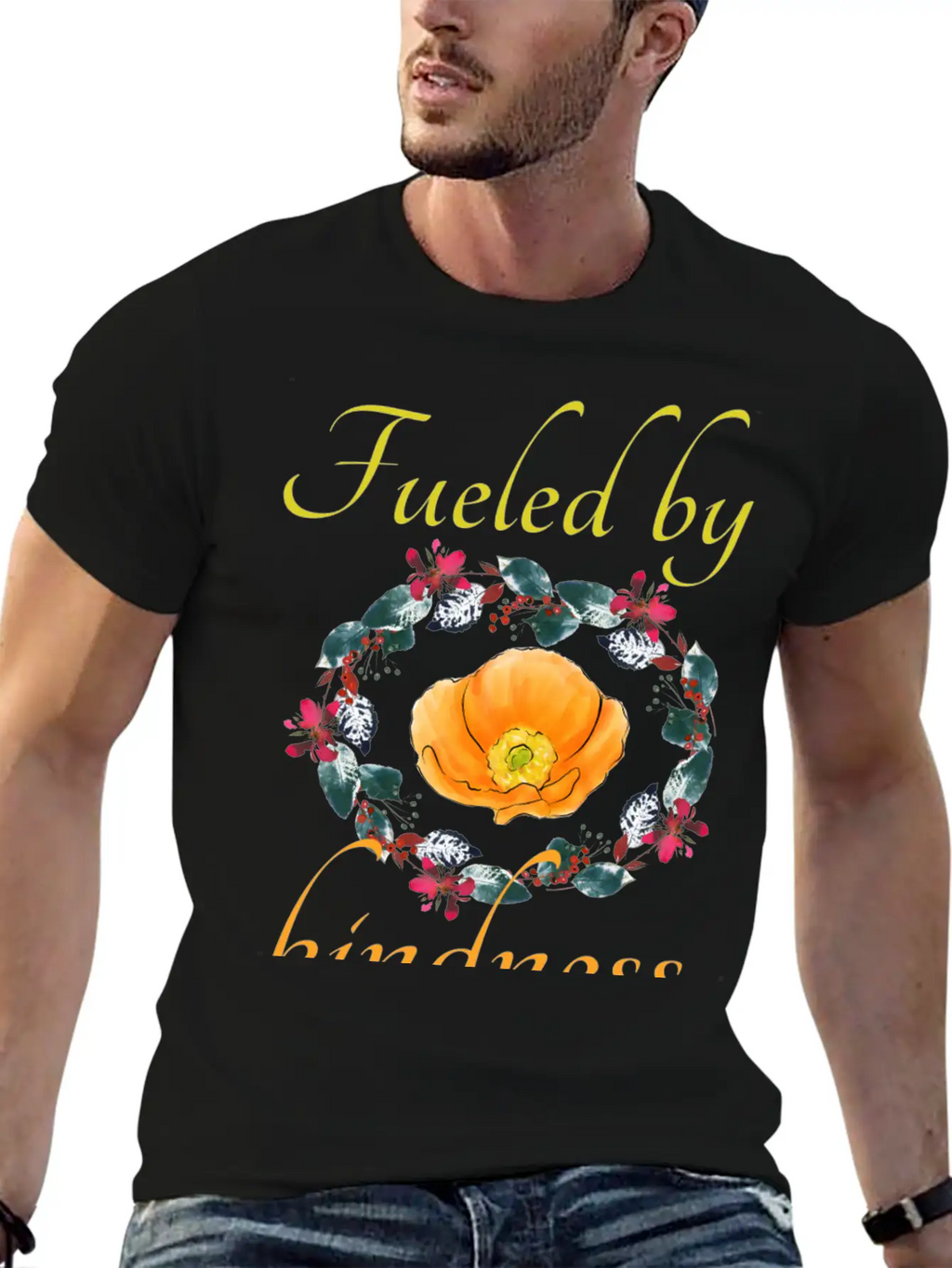 Fueled By Kindness - Inspirational, Motivational Breathable Soft Cotton T-Shirt – Timeless Casual Look