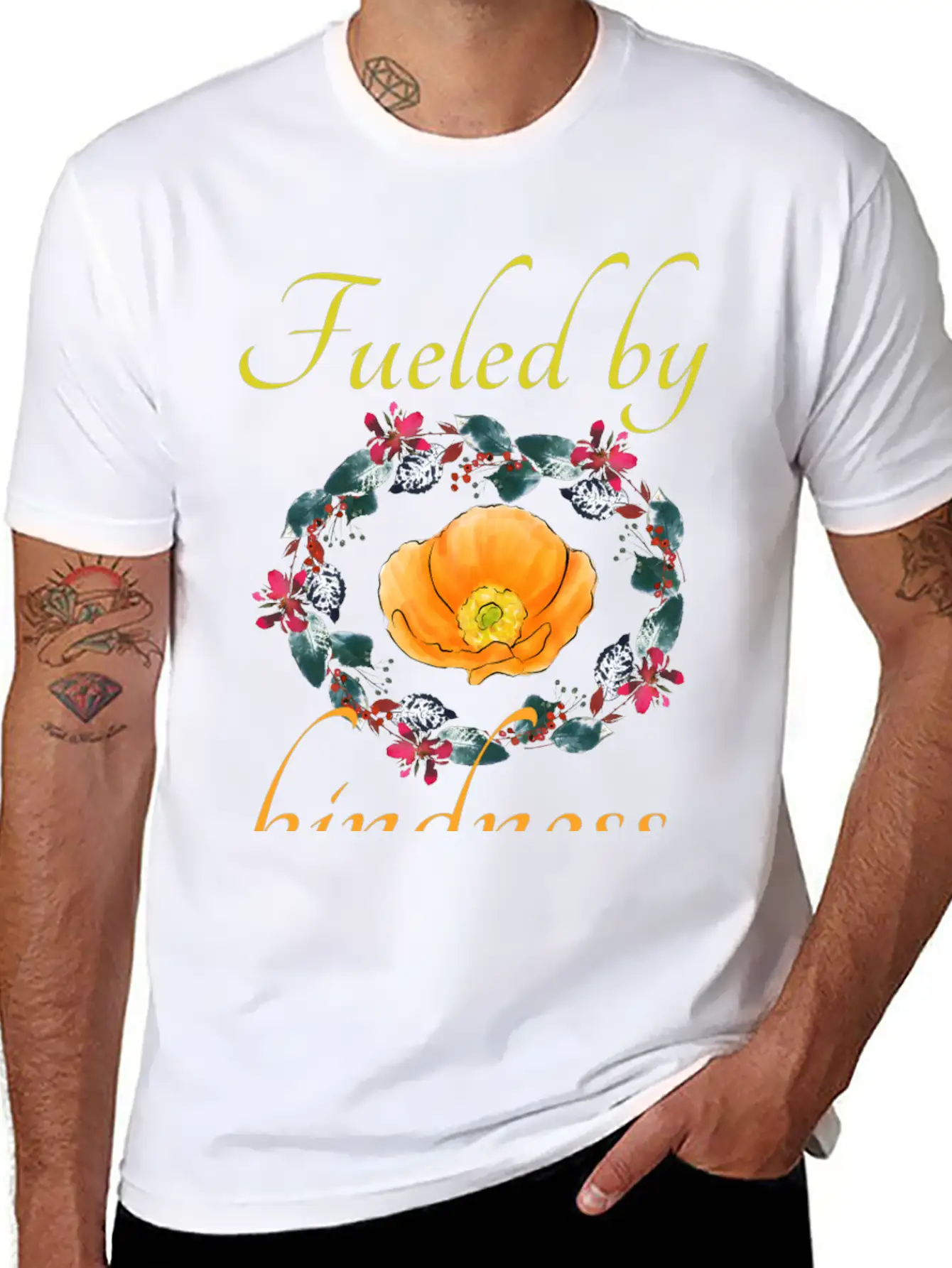 Fueled By Kindness - Inspirational, Motivational Breathable Soft Cotton T-Shirt – Timeless Casual Look