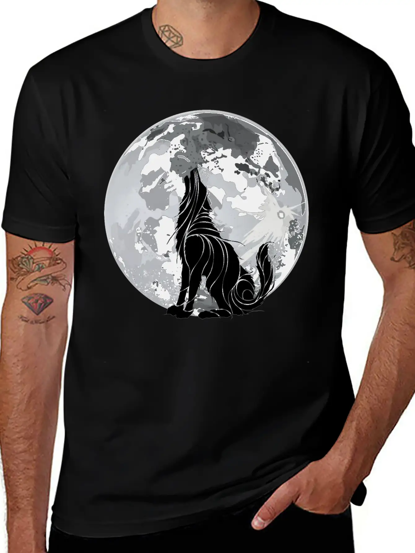 Full Moon Wolf Dark Night, Alone As A Wolf Howling Unisex Short Sleeve Soft Cotton T-Shirt – Casual Everyday Wear