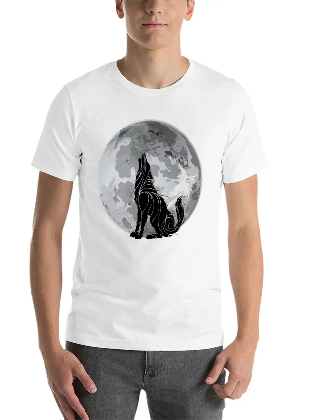 Full Moon Wolf Dark Night, Alone As A Wolf Howling Unisex Short Sleeve Soft Cotton T-Shirt – Casual Everyday Wear