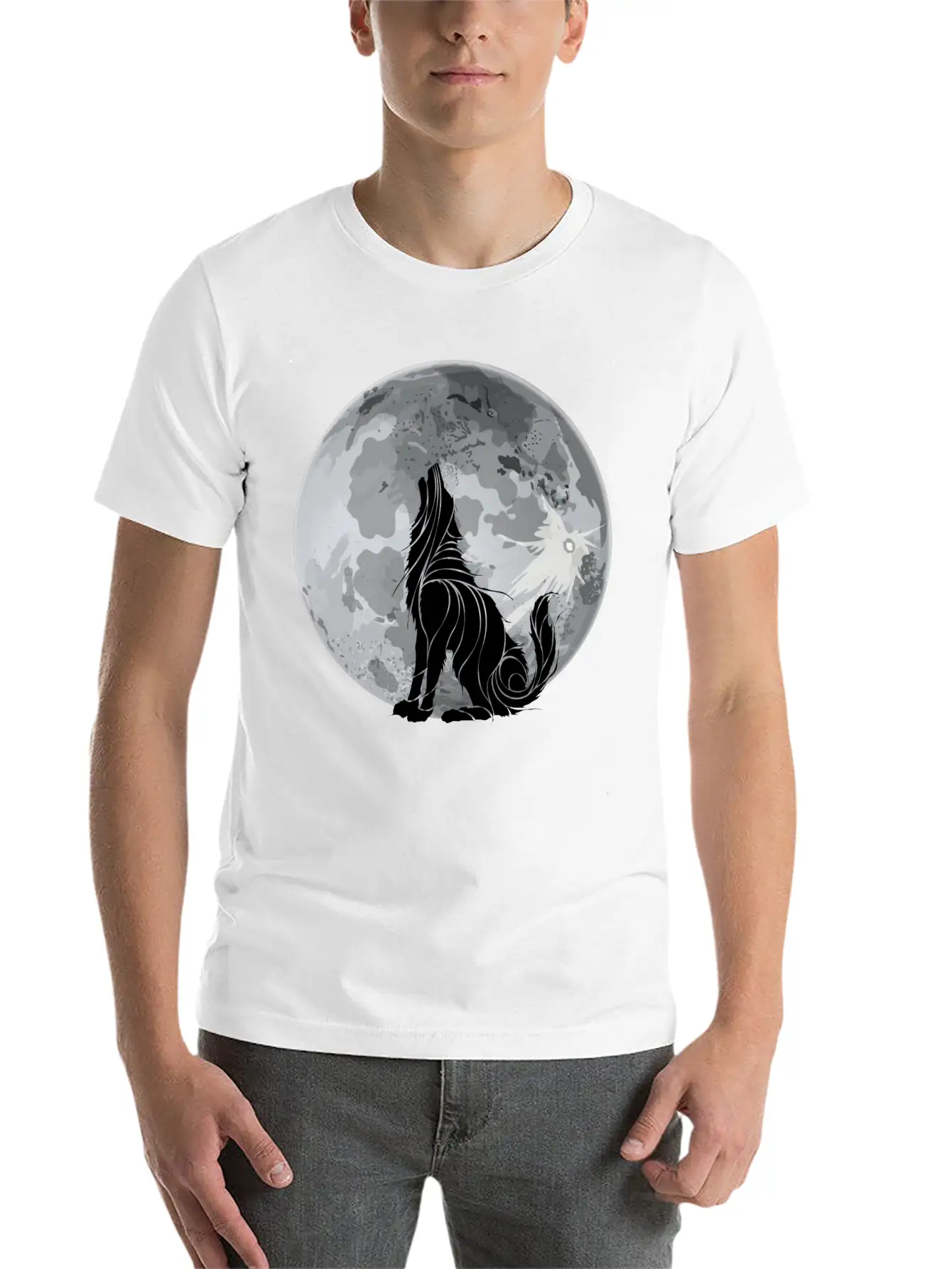 Full Moon Wolf Dark Night, Alone As A Wolf Howling Unisex Short Sleeve Soft Cotton T-Shirt – Casual Everyday Wear