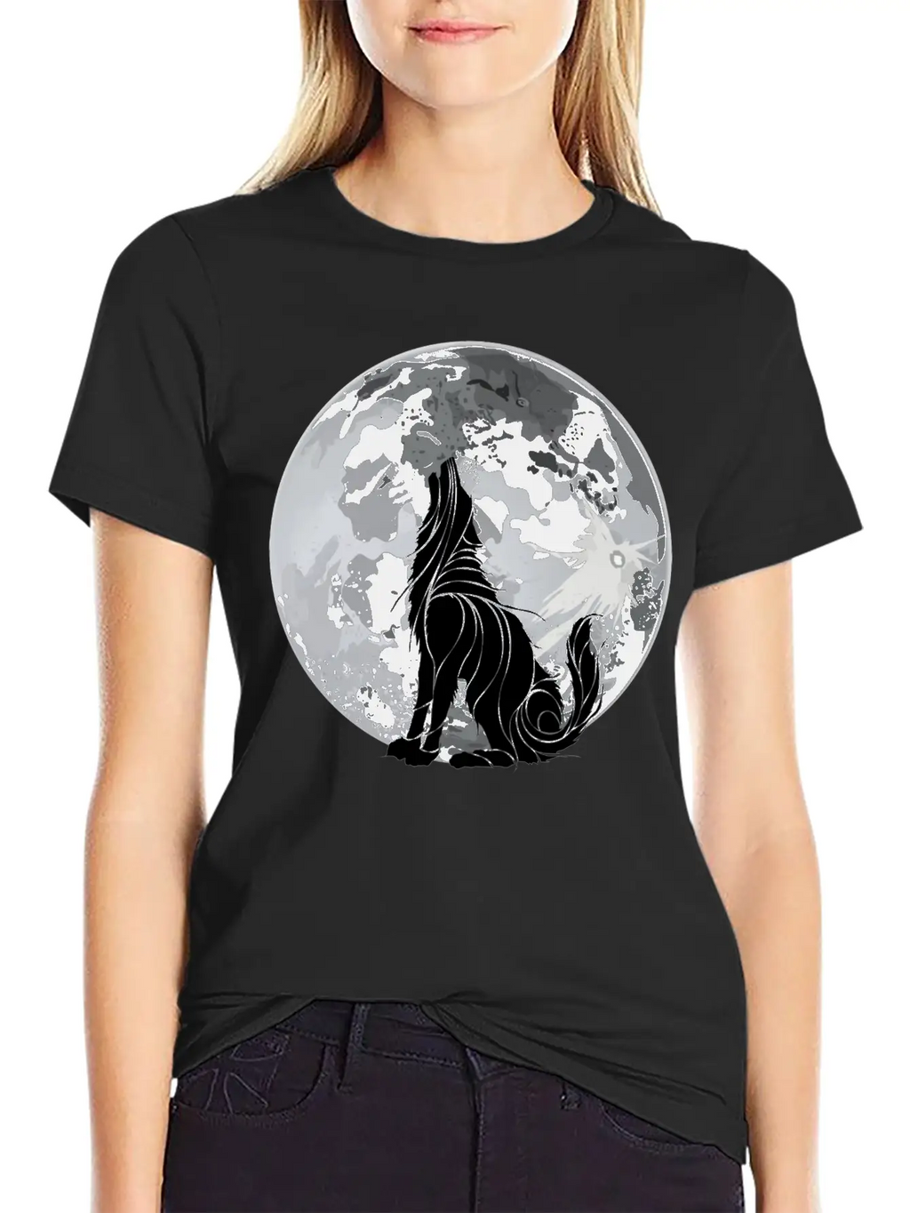 Full Moon Wolf Dark Night, Alone As A Wolf Howling Unisex Short Sleeve Soft Cotton T-Shirt – Casual Everyday Wear