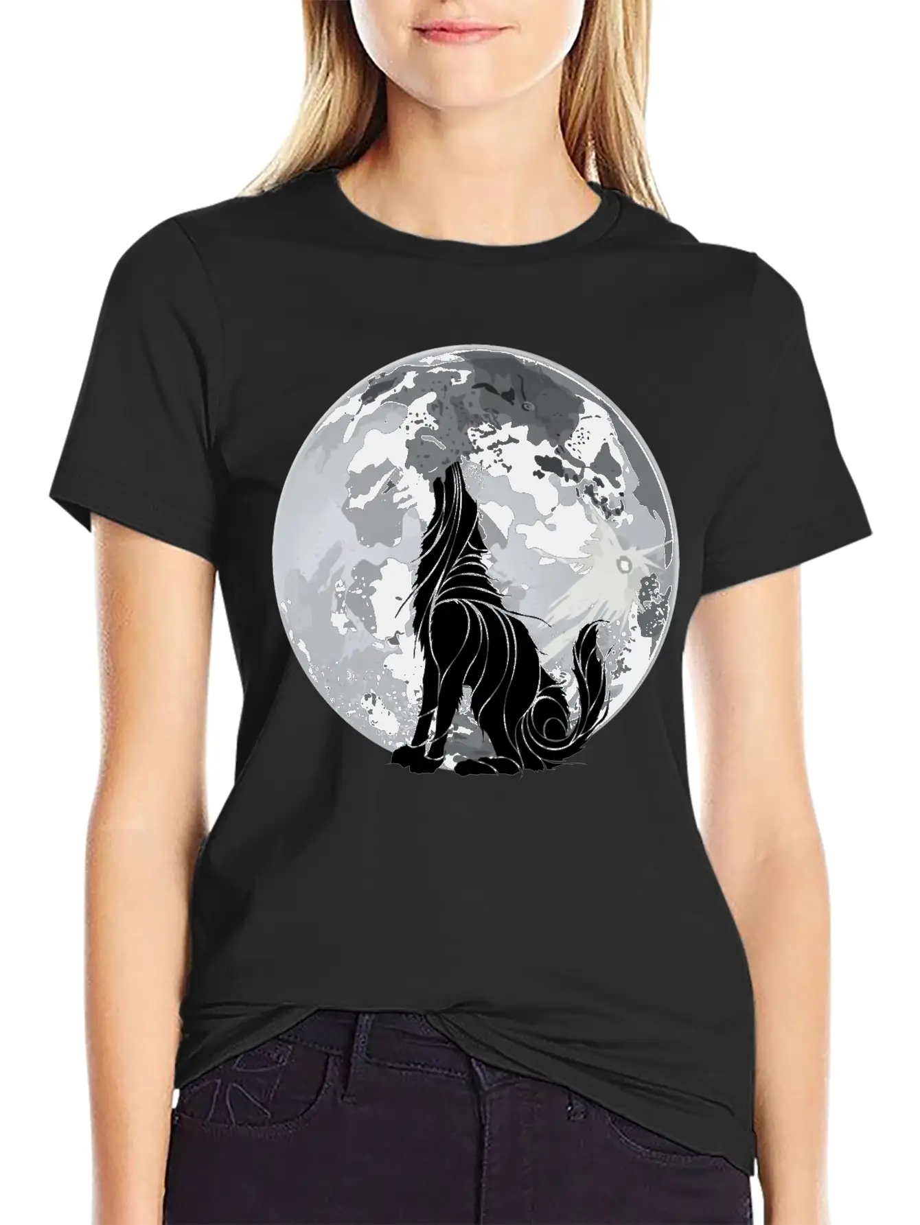 Full Moon Wolf Dark Night, Alone As A Wolf Howling Unisex Short Sleeve Soft Cotton T-Shirt – Casual Everyday Wear