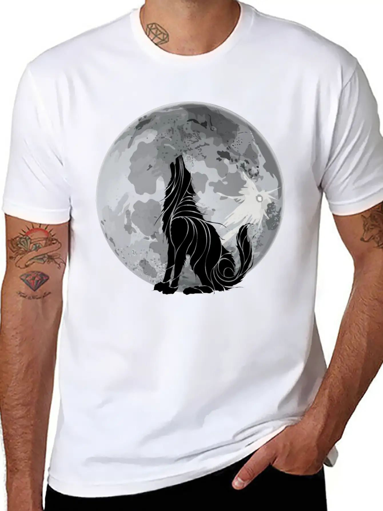 Full Moon Wolf Dark Night, Alone As A Wolf Howling Unisex Short Sleeve Soft Cotton T-Shirt – Casual Everyday Wear