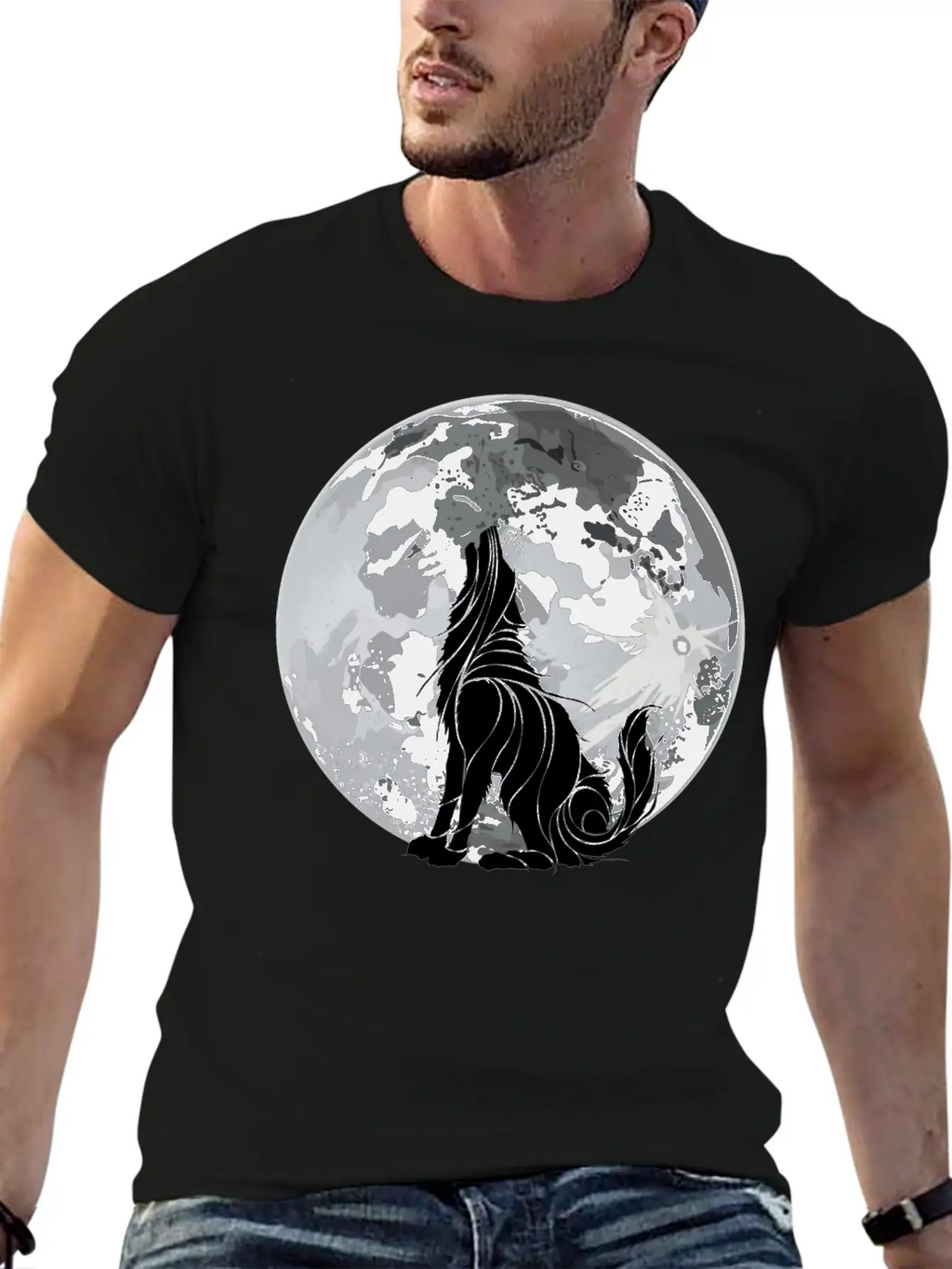 Full Moon Wolf Dark Night, Alone As A Wolf Howling Unisex Short Sleeve Soft Cotton T-Shirt – Casual Everyday Wear