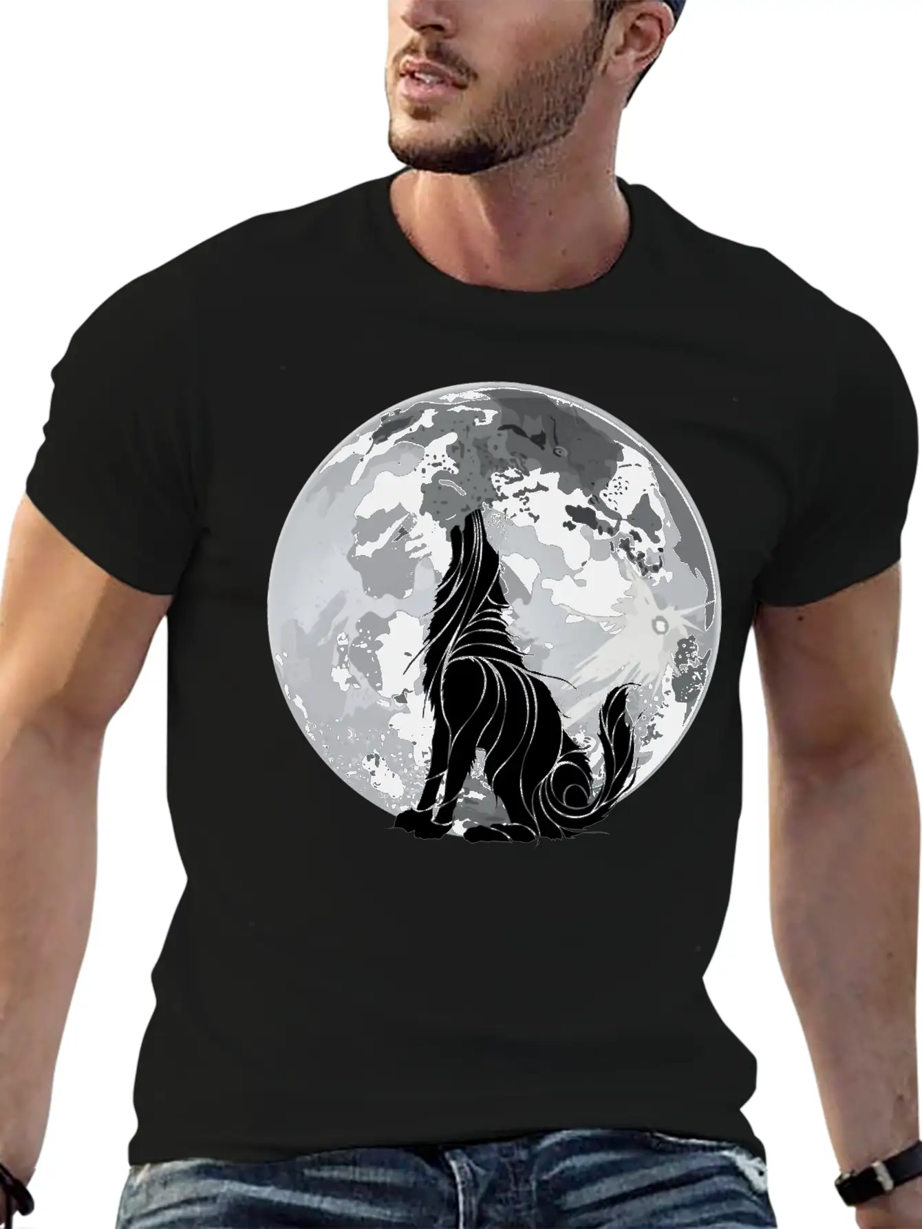Full Moon Wolf Dark Night, Alone As A Wolf Howling Unisex Short Sleeve Soft Cotton T-Shirt – Casual Everyday Wear