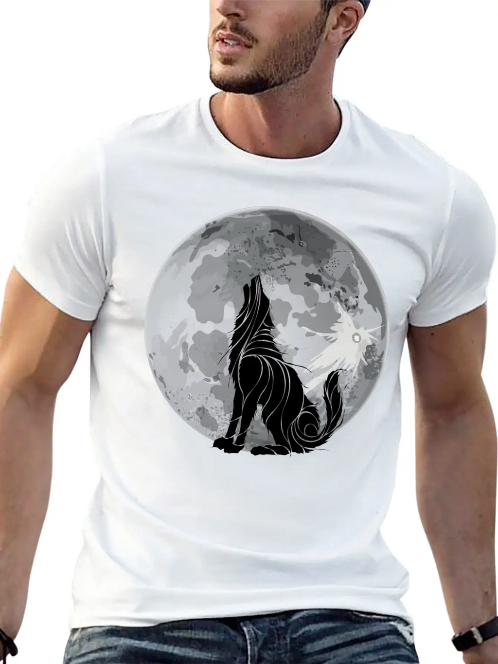 Full Moon Wolf Dark Night, Alone As A Wolf Howling Unisex Short Sleeve Soft Cotton T-Shirt – Casual Everyday Wear