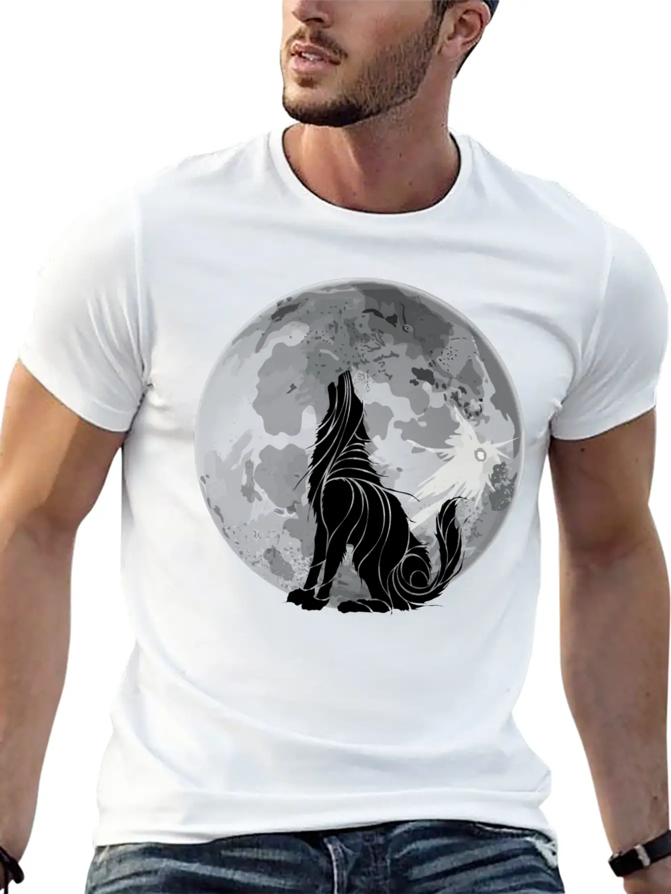 Full Moon Wolf Dark Night, Alone As A Wolf Howling Unisex Short Sleeve Soft Cotton T-Shirt – Casual Everyday Wear