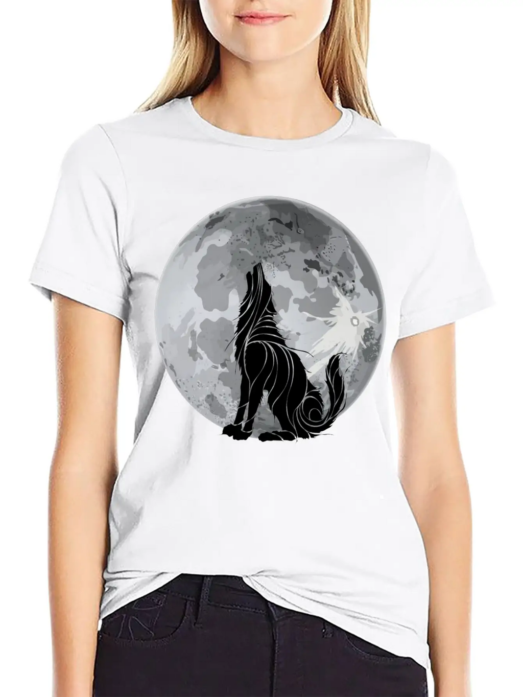 Full Moon Wolf Dark Night, Alone As A Wolf Howling Unisex Short Sleeve Soft Cotton T-Shirt – Casual Everyday Wear